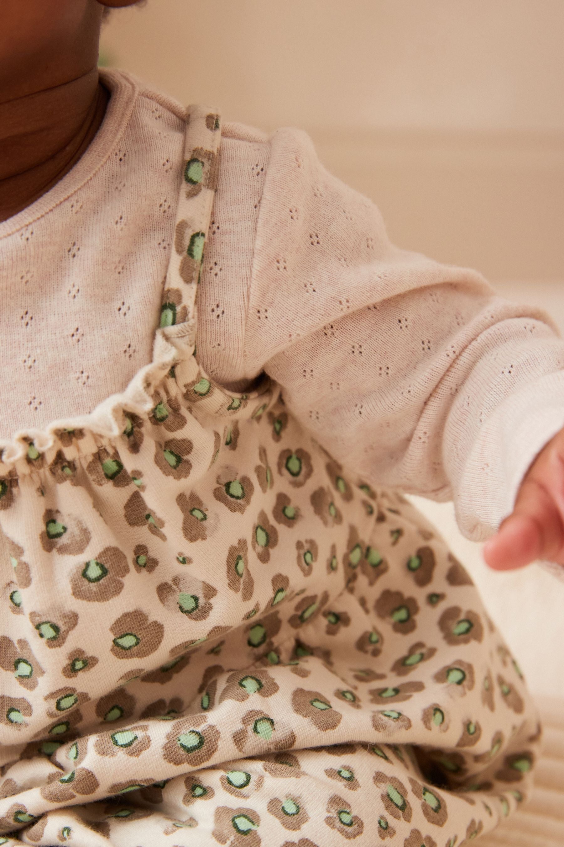 Tan Brown/Cream Leopard Print Bodysuit & Baby Dungarees Set (0mths-3yrs)