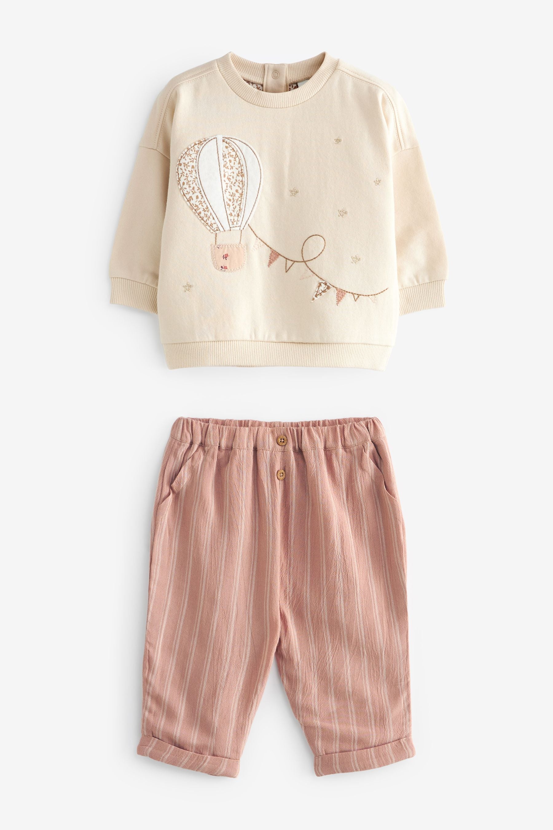 Pink/Cream 2pc Baby Sweater & Trousers Set