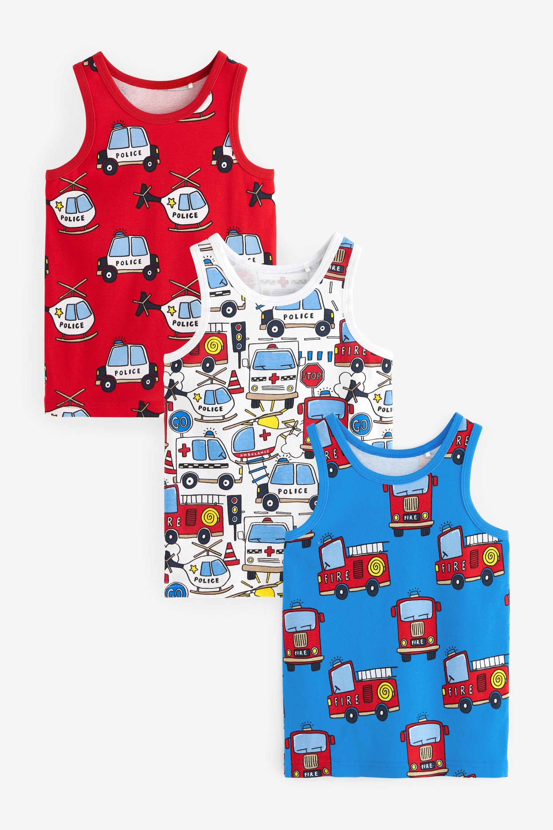 Emergency Vehicle Print Printed Vests 3 Pack (1.5-8yrs)