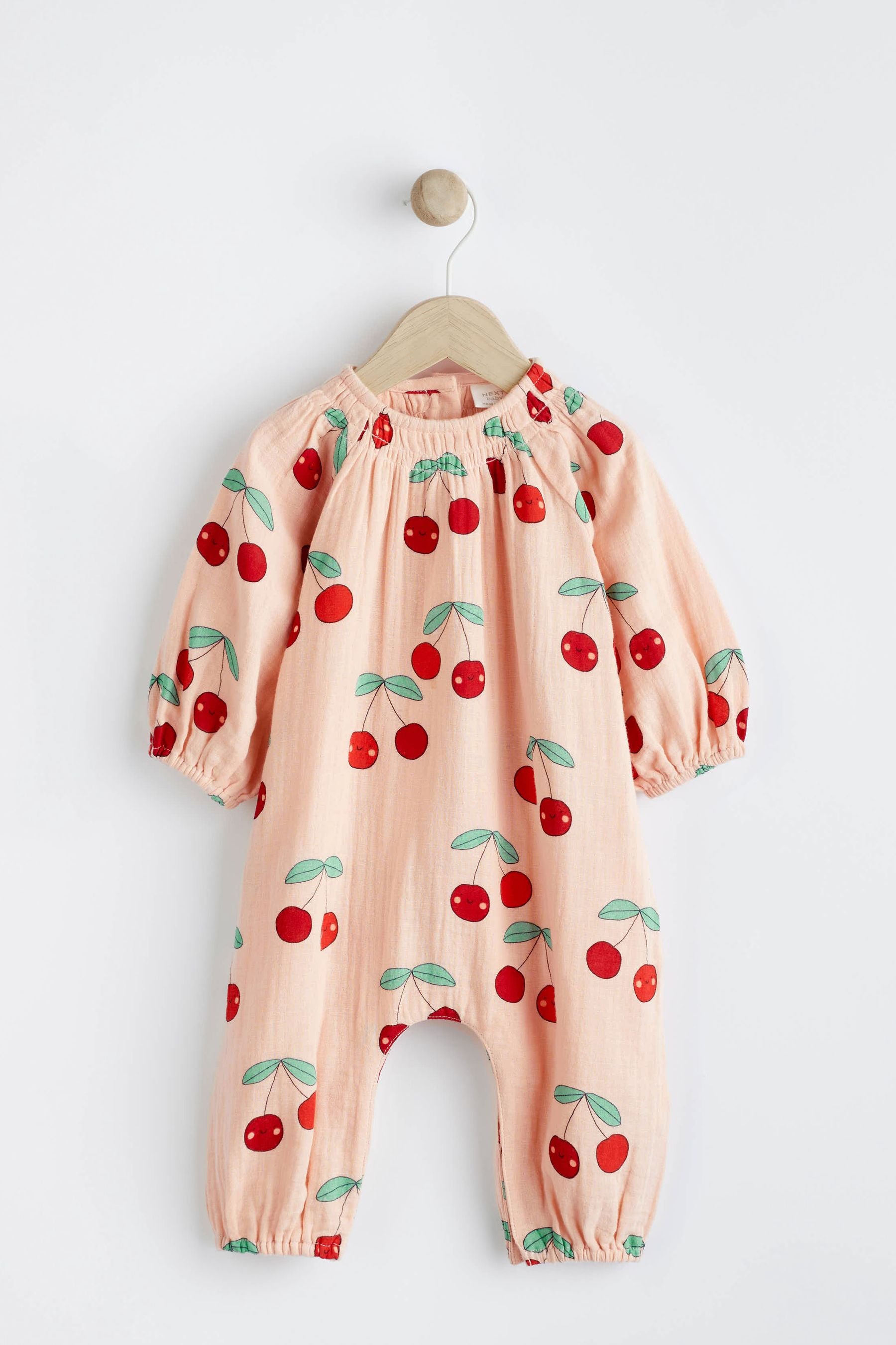 Peach Pink Cherry Woven Baby Romper (0mths-3yrs)