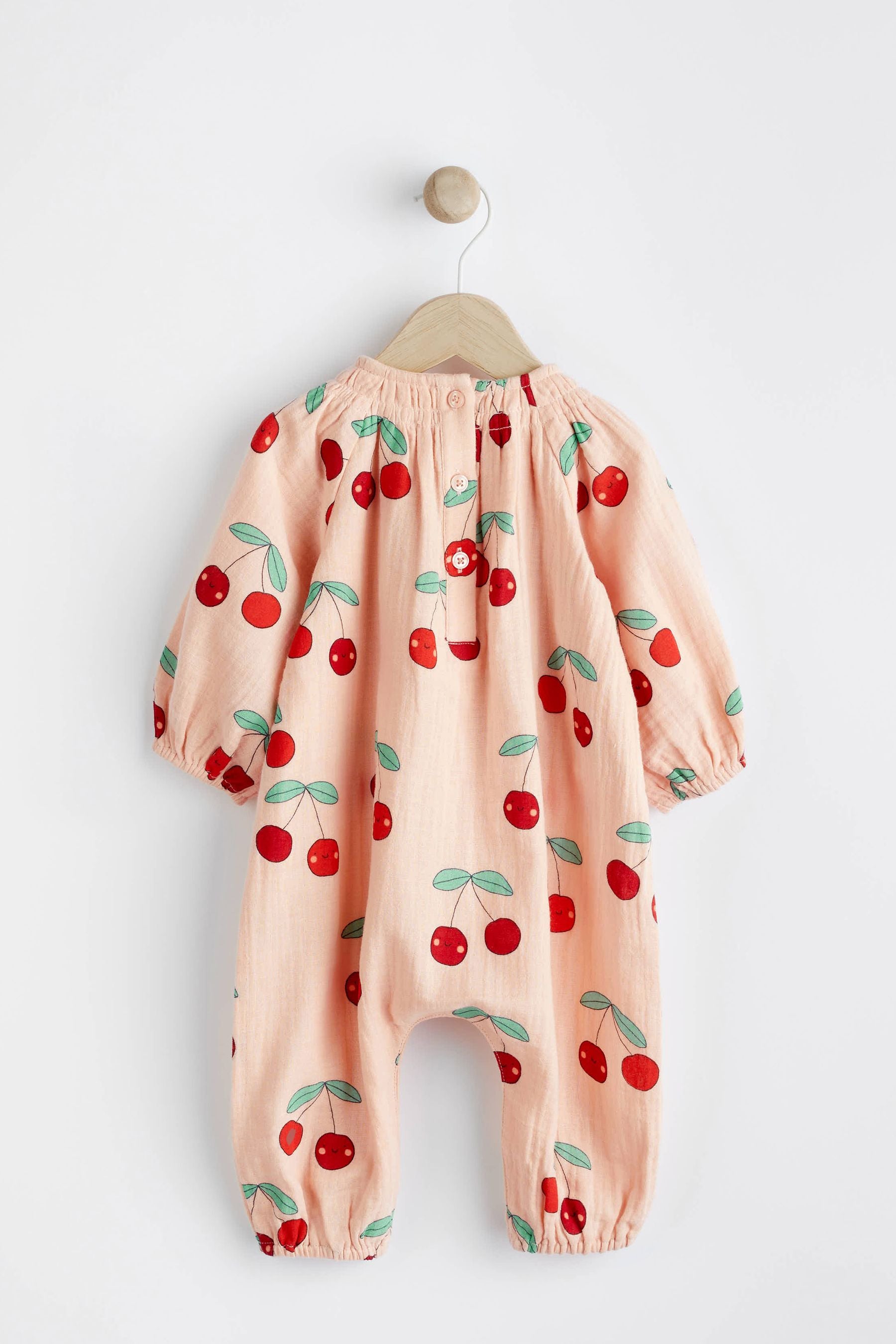 Peach Pink Cherry Woven Baby Romper (0mths-3yrs)