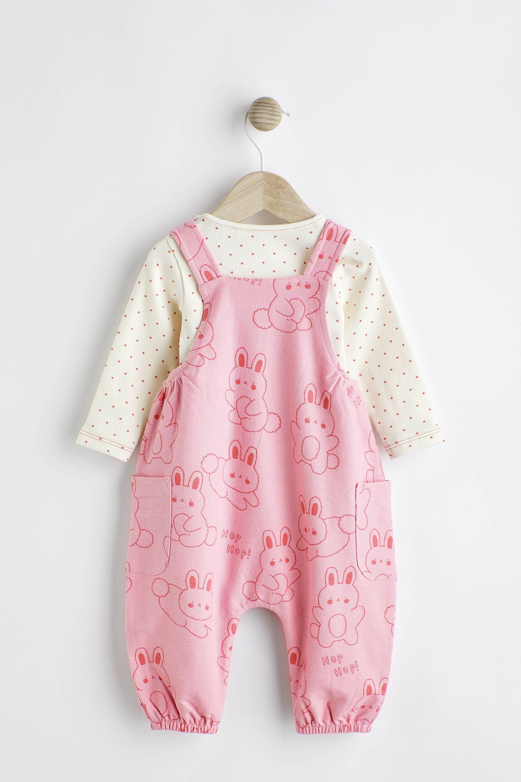 Hot Pink Bunny Jersey Baby Dungarees & Bodysuit Set (0mths-3yrs)