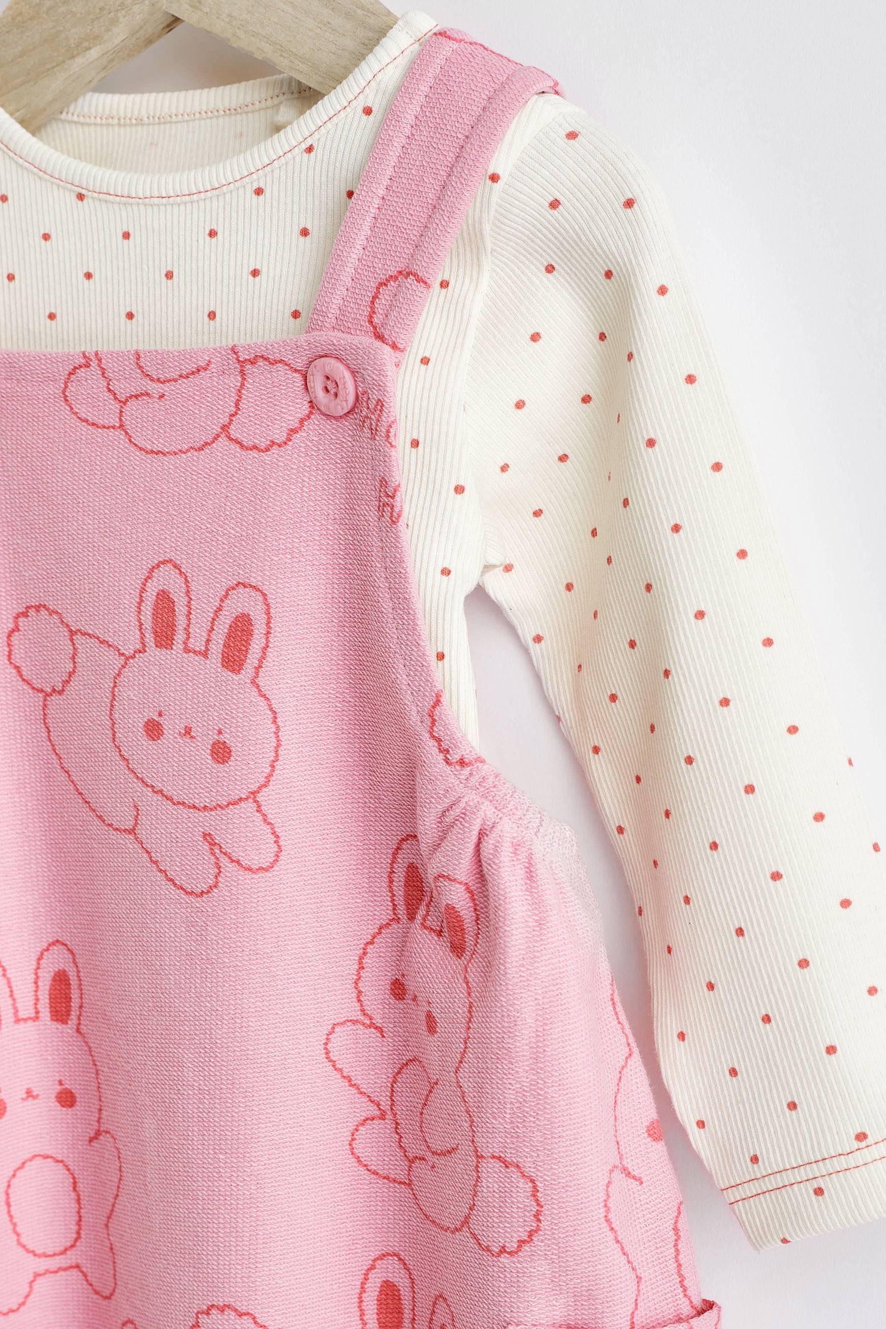 Hot Pink Bunny Jersey Baby Dungarees & Bodysuit Set (0mths-3yrs)