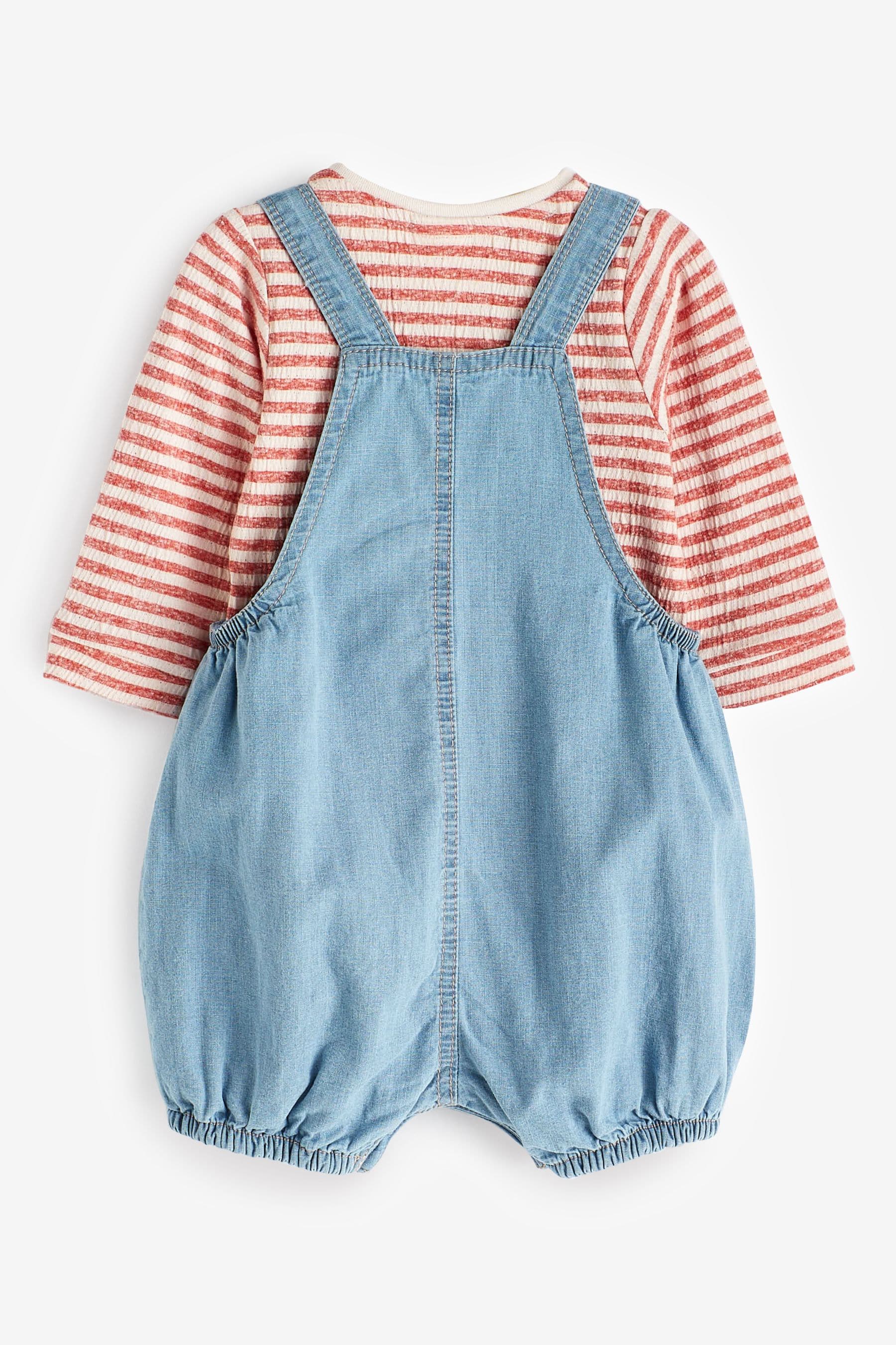 Denim Cherry Baby Long Sleeve Bodysuit and Shorts Leg Dungarees Set (0mths-2yrs)