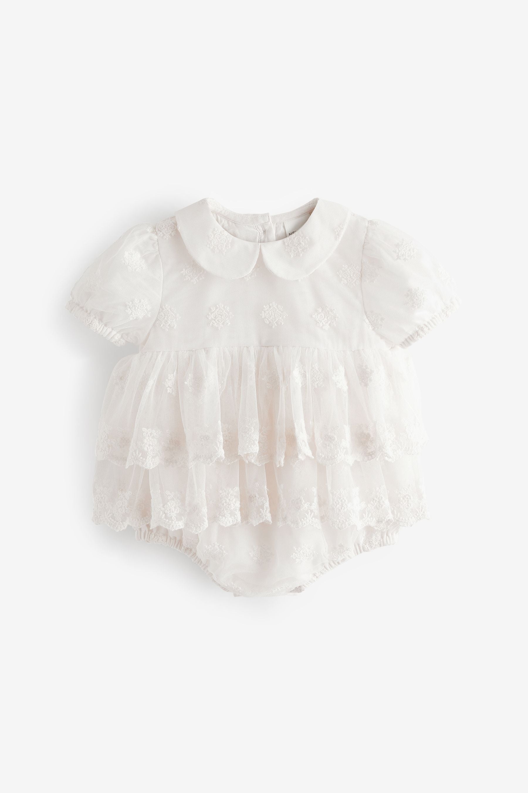 Ivory White Christening Baby Bloomer Romper (0mths-2yrs)