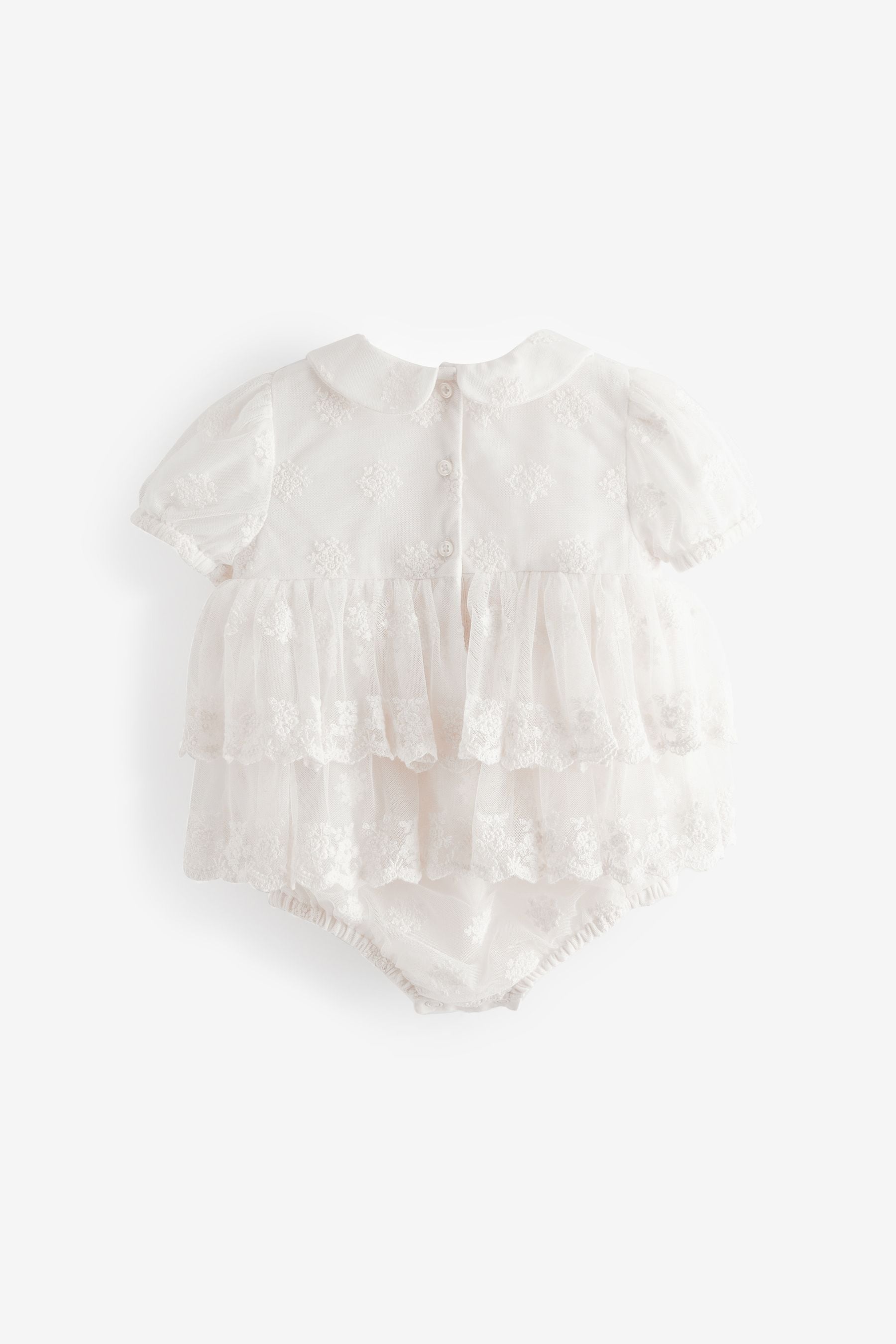 Ivory White Christening Baby Bloomer Romper (0mths-2yrs)