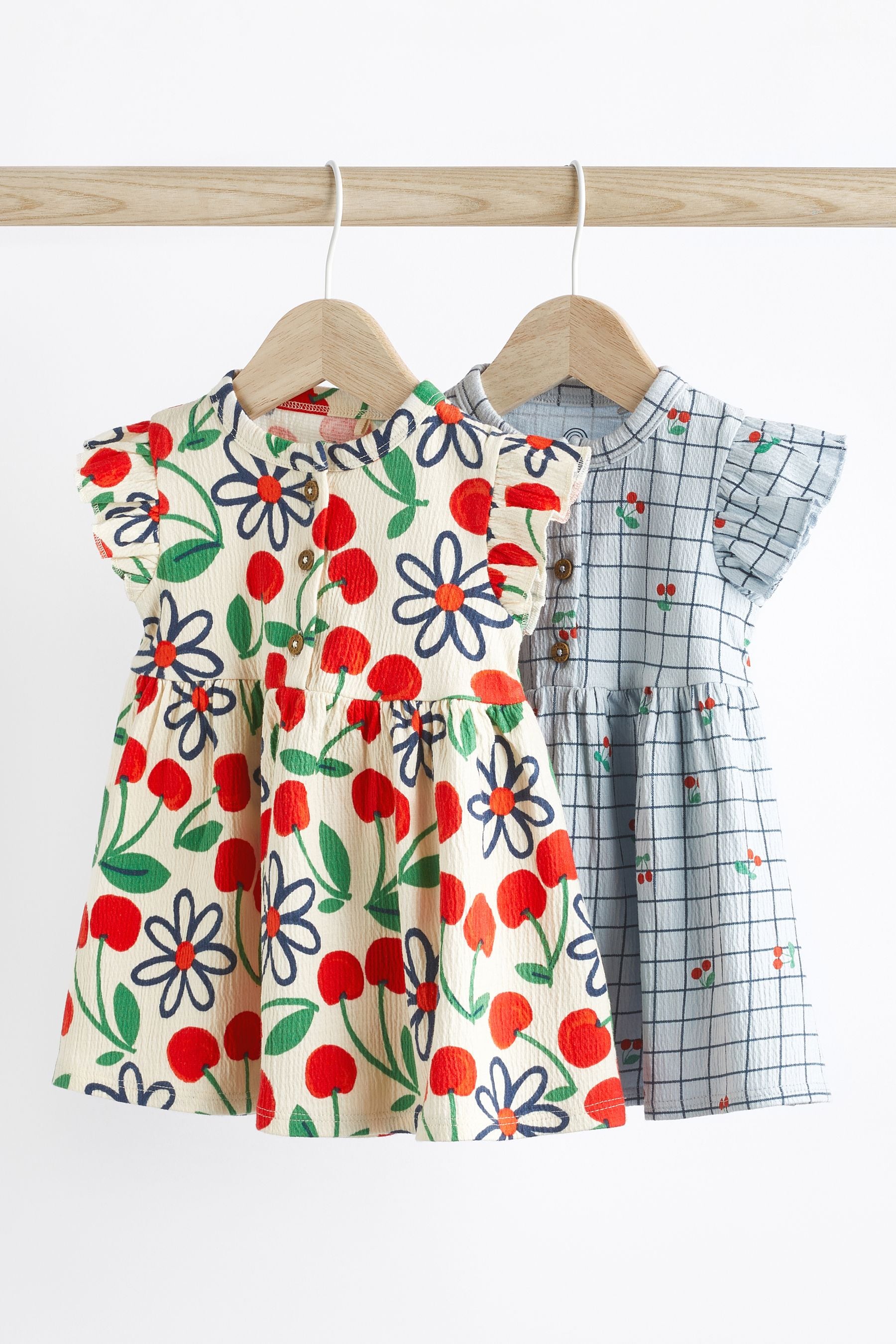 Red/Blue Cherry Floral Baby Jersey Dress 2 Pack (0mths-3yrs)