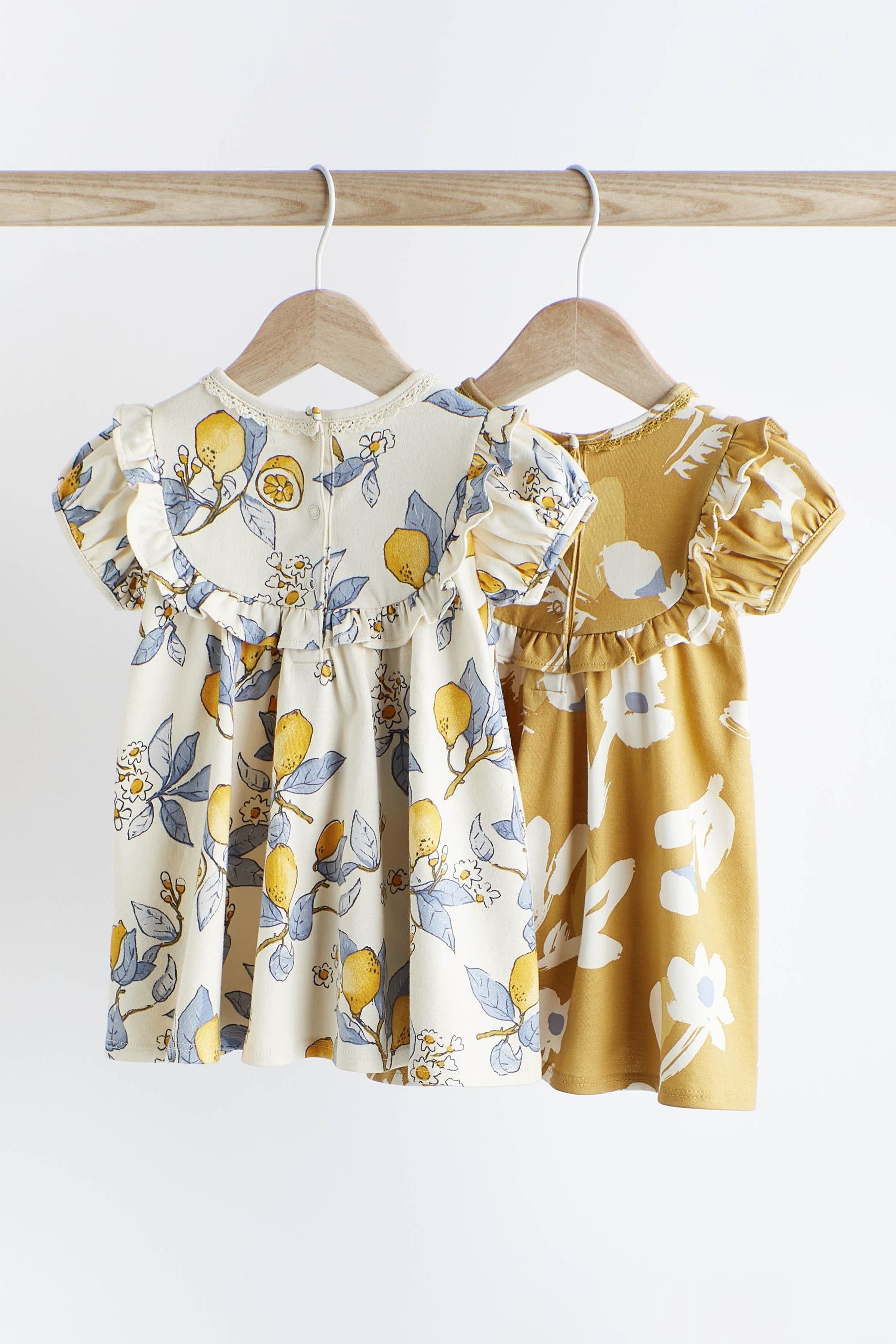 Blue/Yellow Print Baby Jersey Dress 2 Pack (0mths-3yrs)