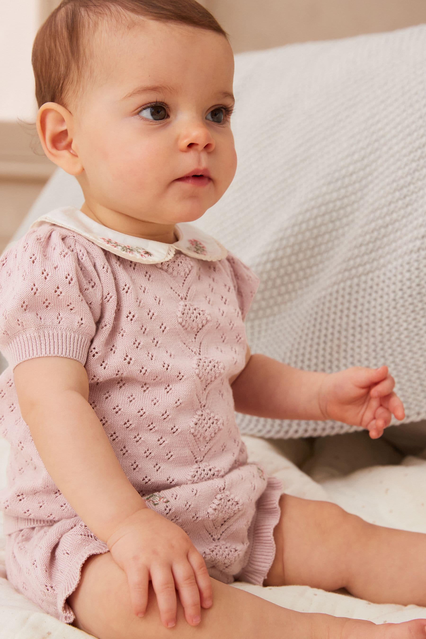 Pink Embroidered Knitted Baby 2 Piece Set (0mths-2yrs)