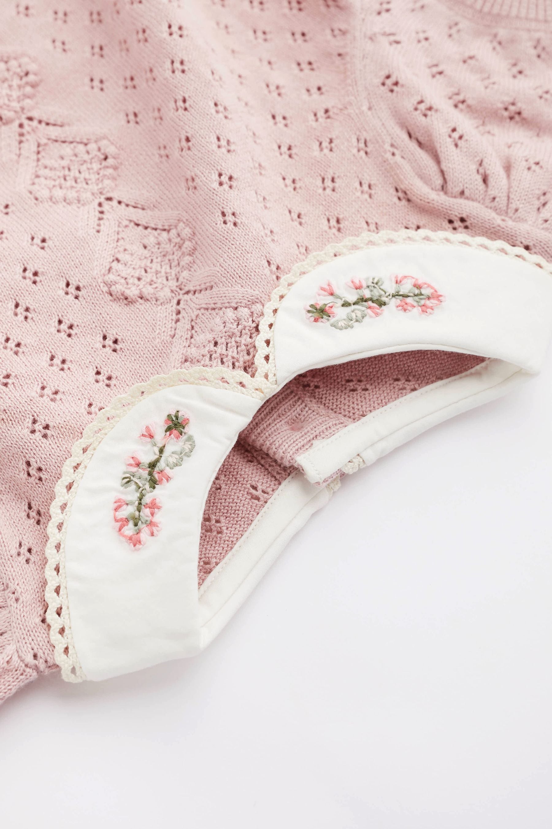 Pink Embroidered Knitted Baby 2 Piece Set (0mths-2yrs)