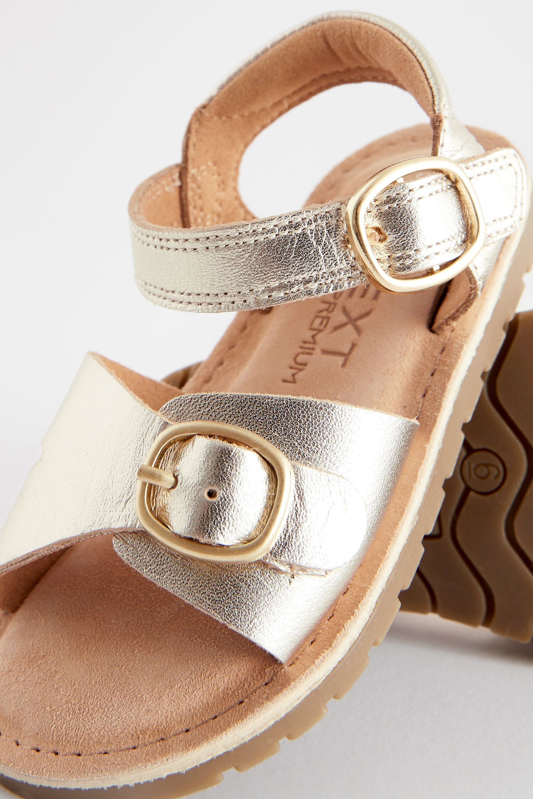 Gold Leather Buckle Sandals