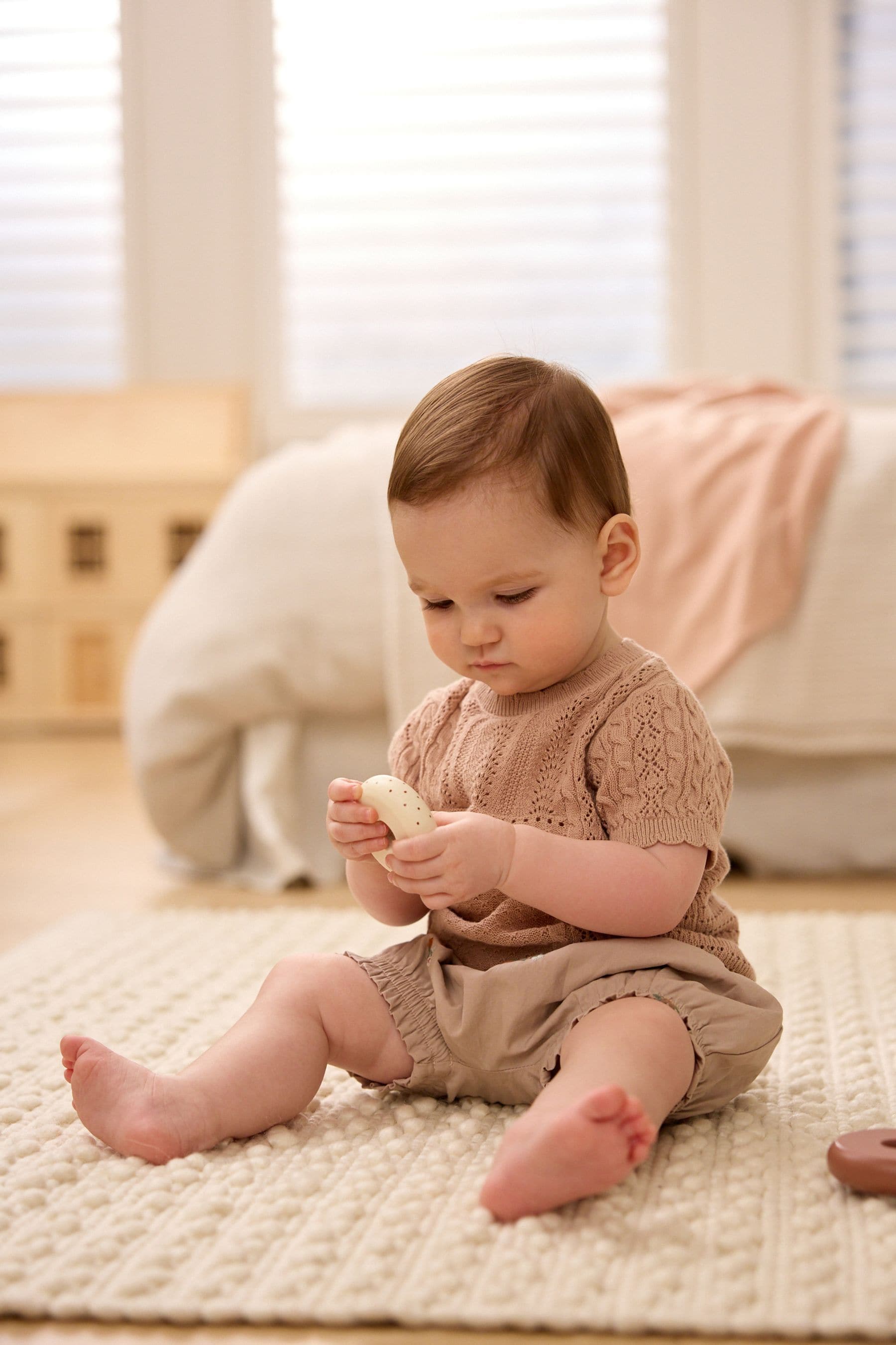 Rust Brown/Pink Baby Knitted Top and Woven Shorts Set (0mths-2yrs)