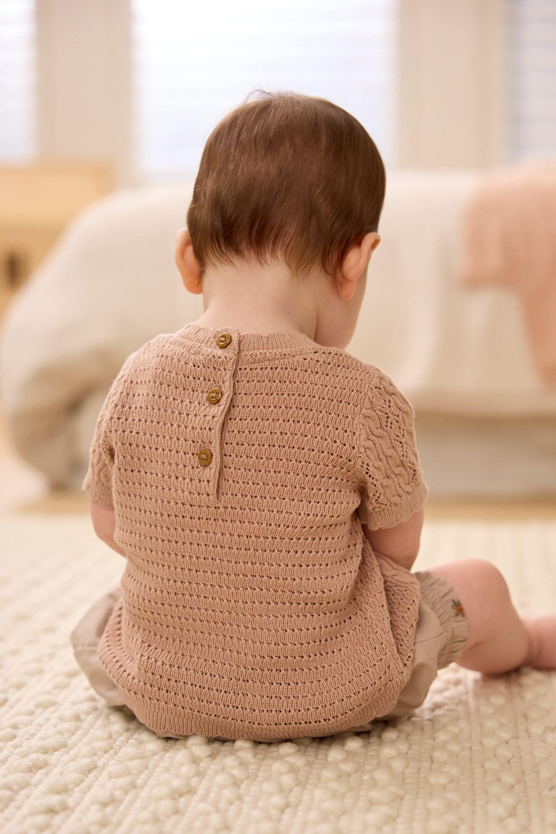 Rust Brown/Pink Baby Knitted Top and Woven Shorts Set (0mths-2yrs)