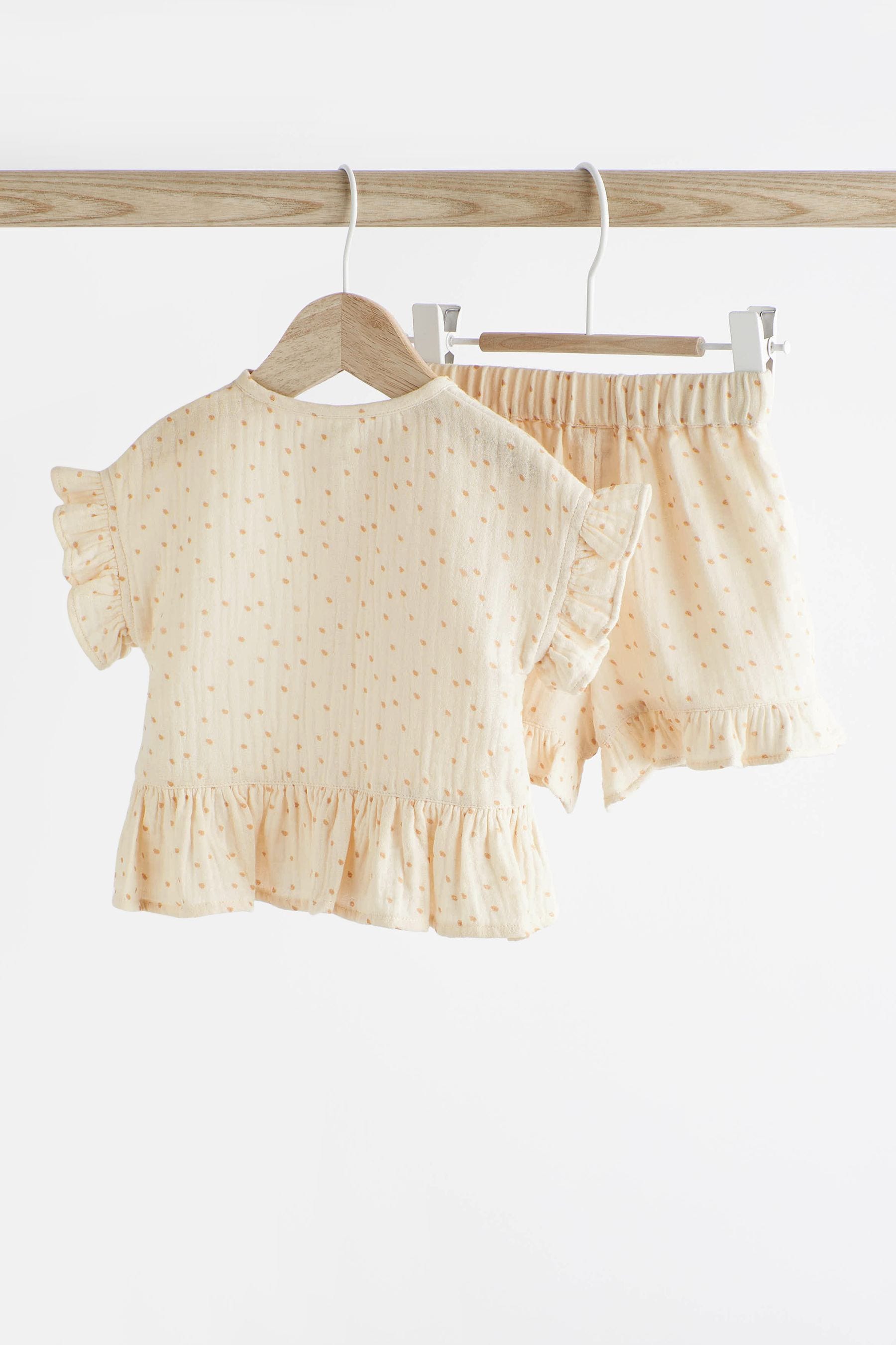 Beige 2 Piece Baby Short Sleeve Peplum Top & Shorts Set (0mths-3yrs)