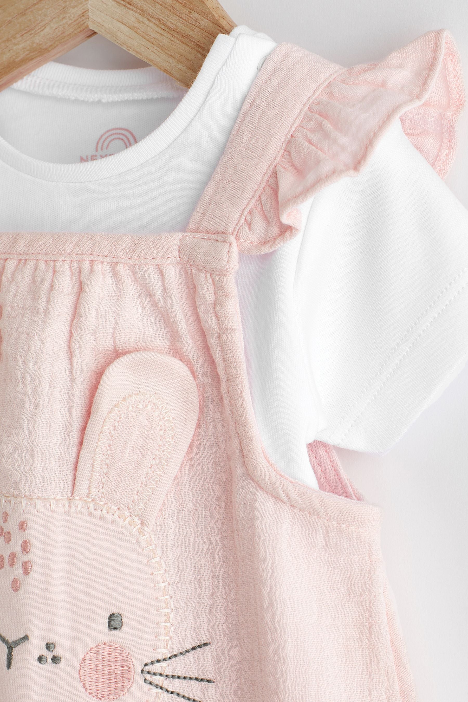 Pink Bunny Short Sleeve Short Leg Baby Dungarees (0mths-2yrs)