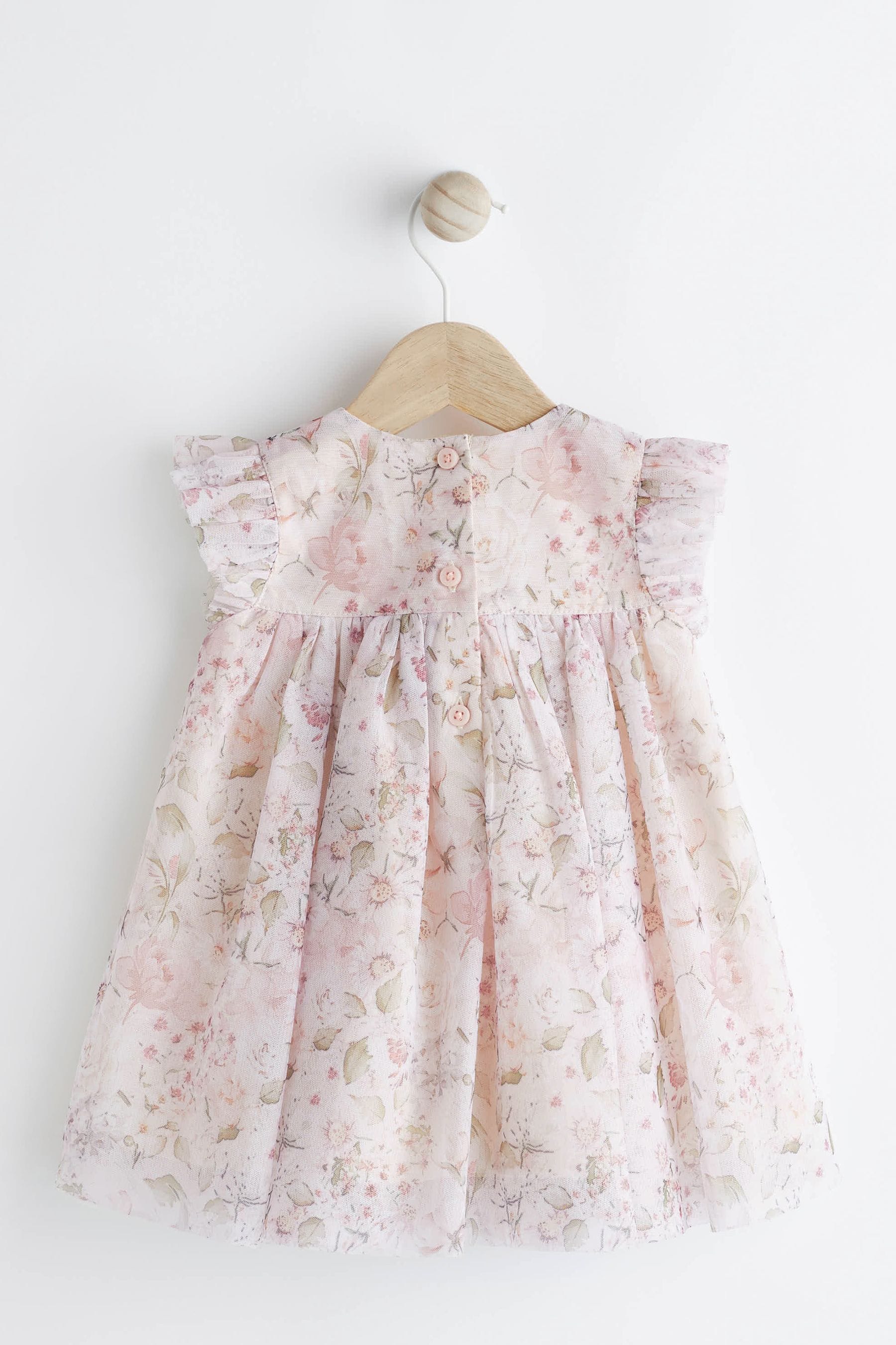 Pink Floral Baby Party Frill Sleeve Dress (0mths-2yrs)