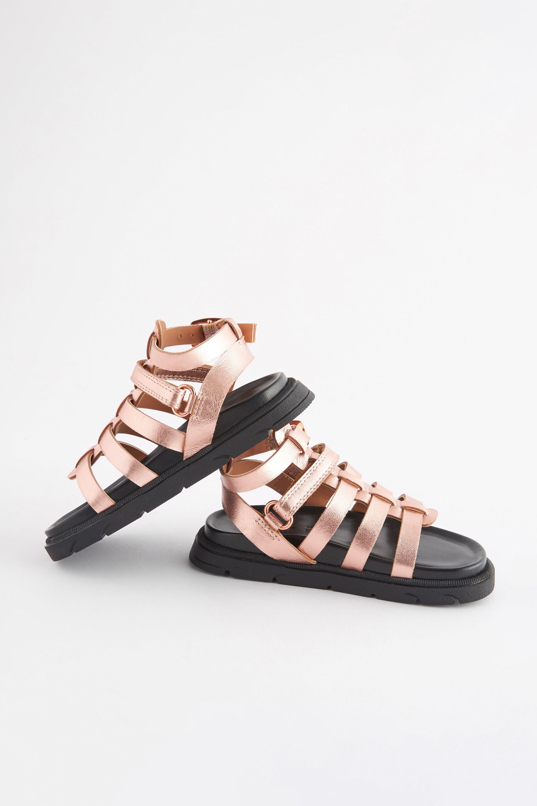 Rose Gold Leather Gladiator Sandals