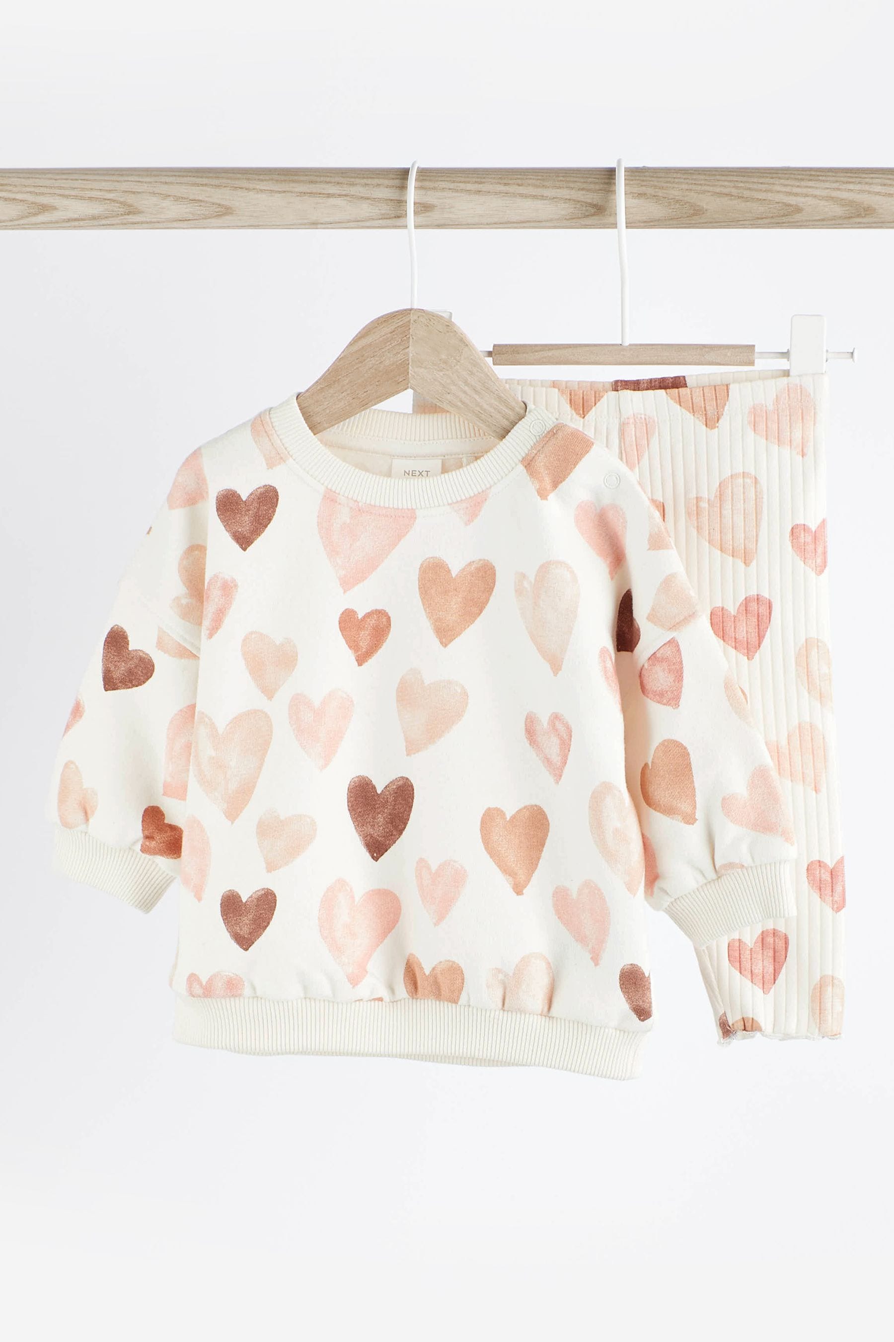 Pink/Cream Heart 2 Piece Baby Sweat & Leggings Set