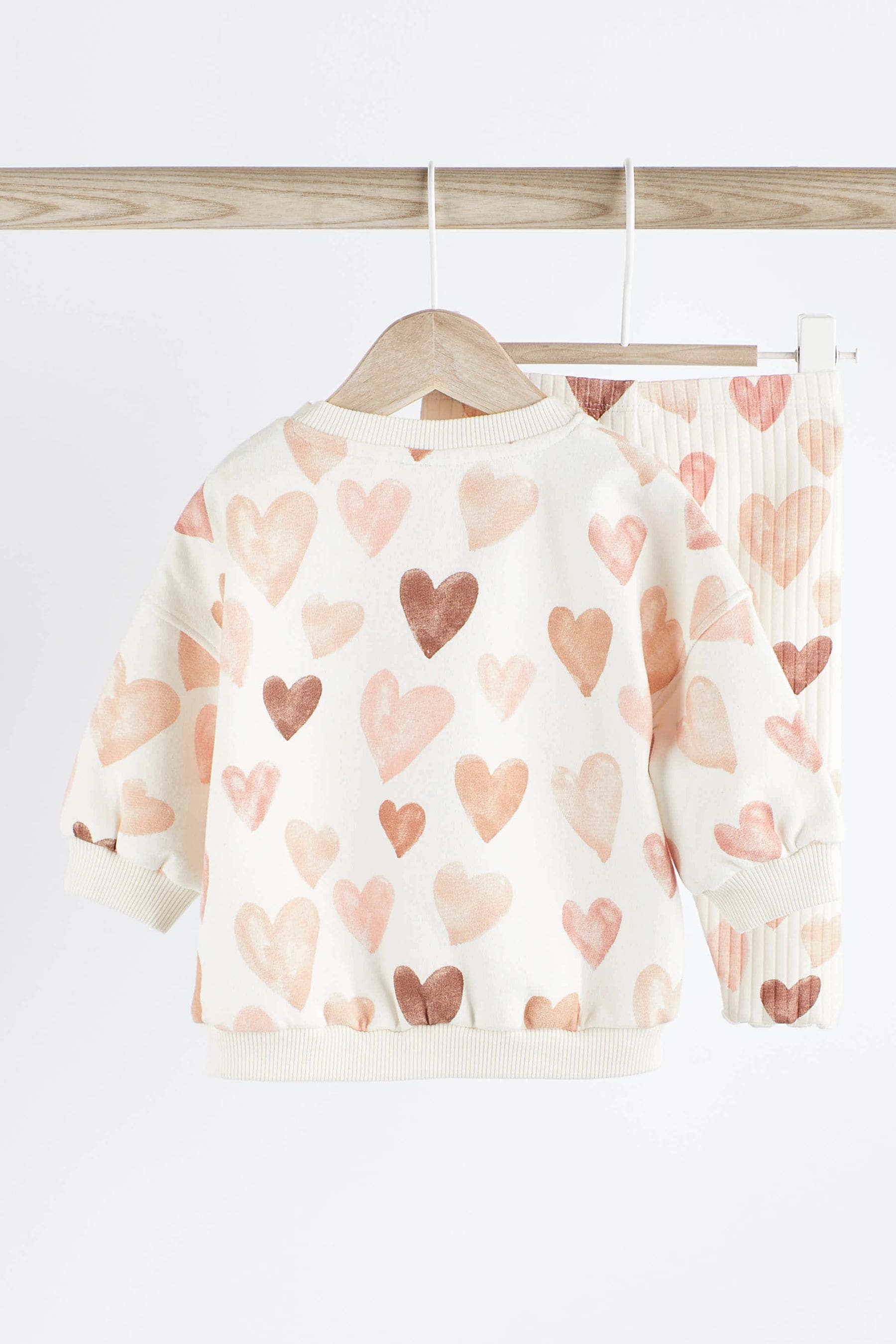 Pink/Cream Heart 2 Piece Baby Sweat & Leggings Set