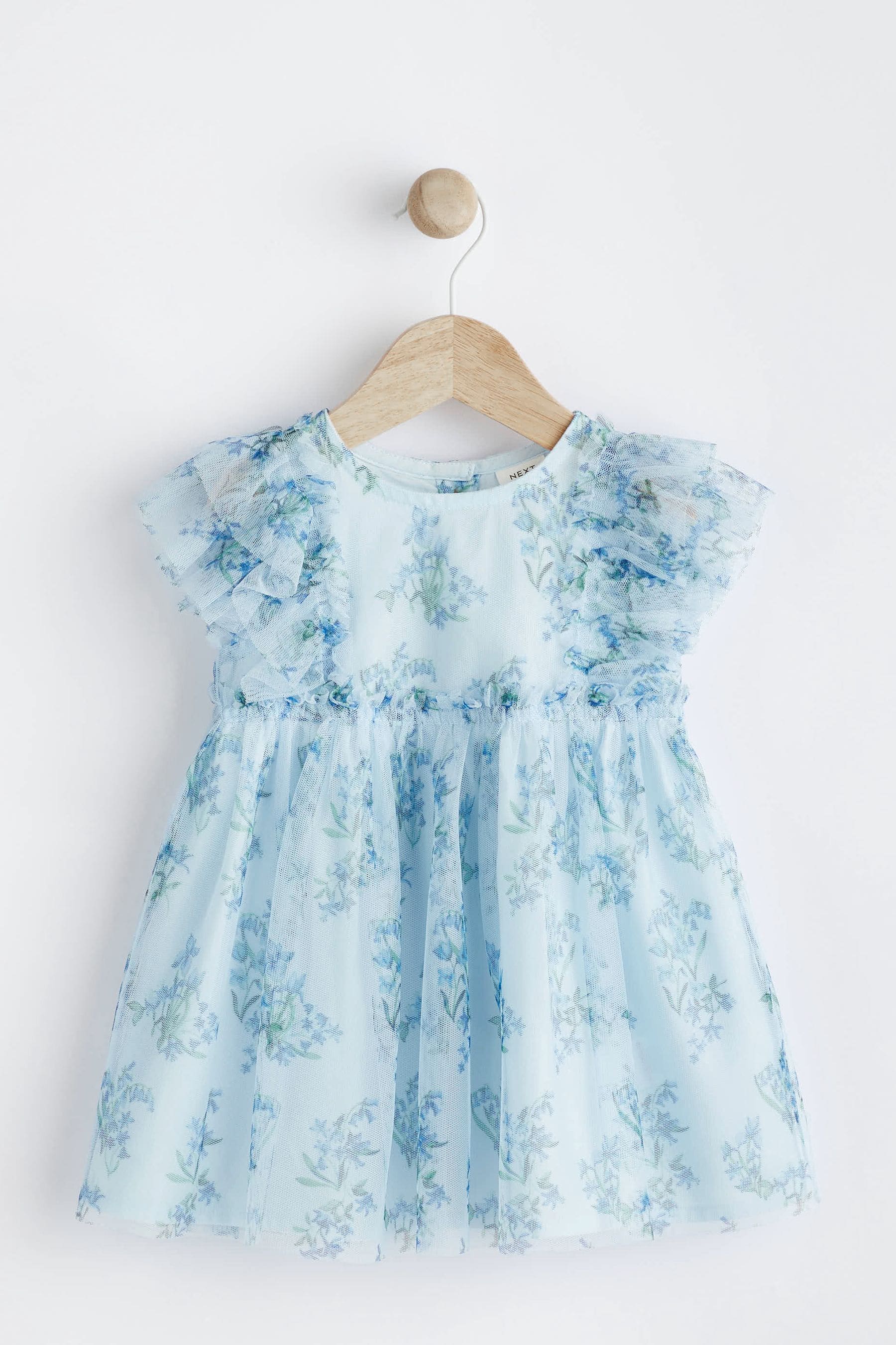 Blue Floral Baby Party Frill Sleeve Dress (0mths-2yrs)