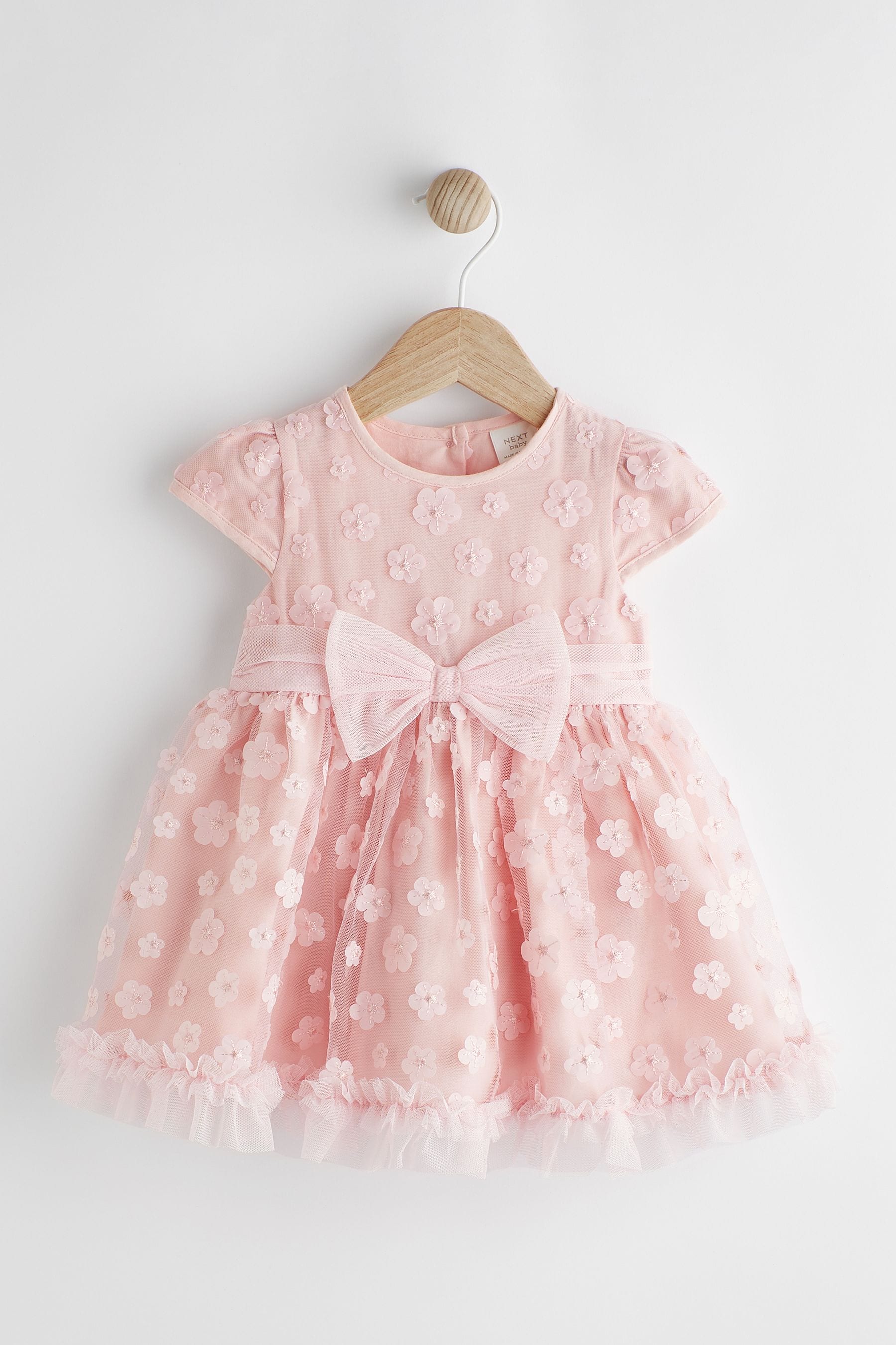 Pink 3D Flowers Baby Occasion Dress (0mths-2yrs)