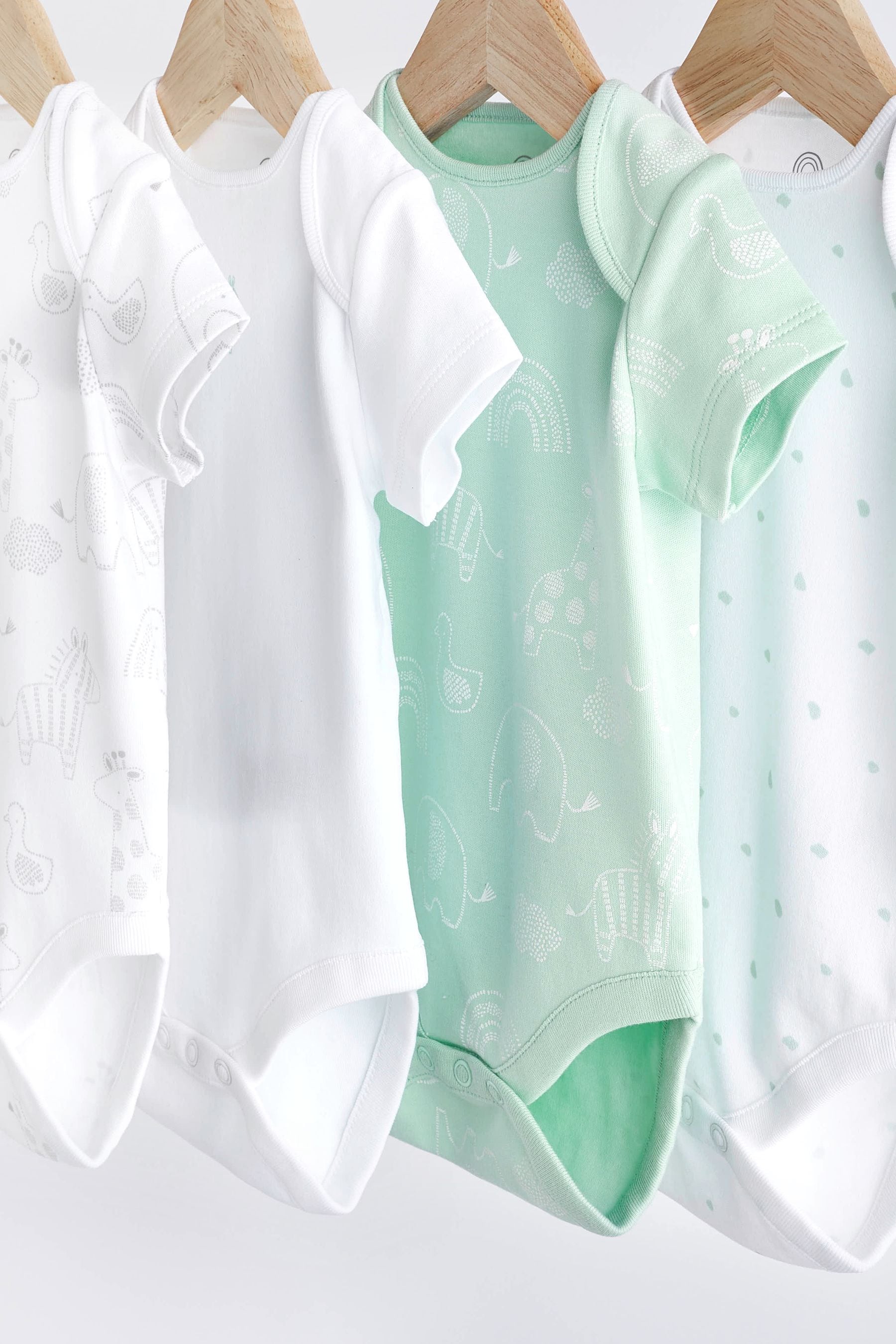 White/Green 4 Pack Baby Short Sleeve Sleepsuits