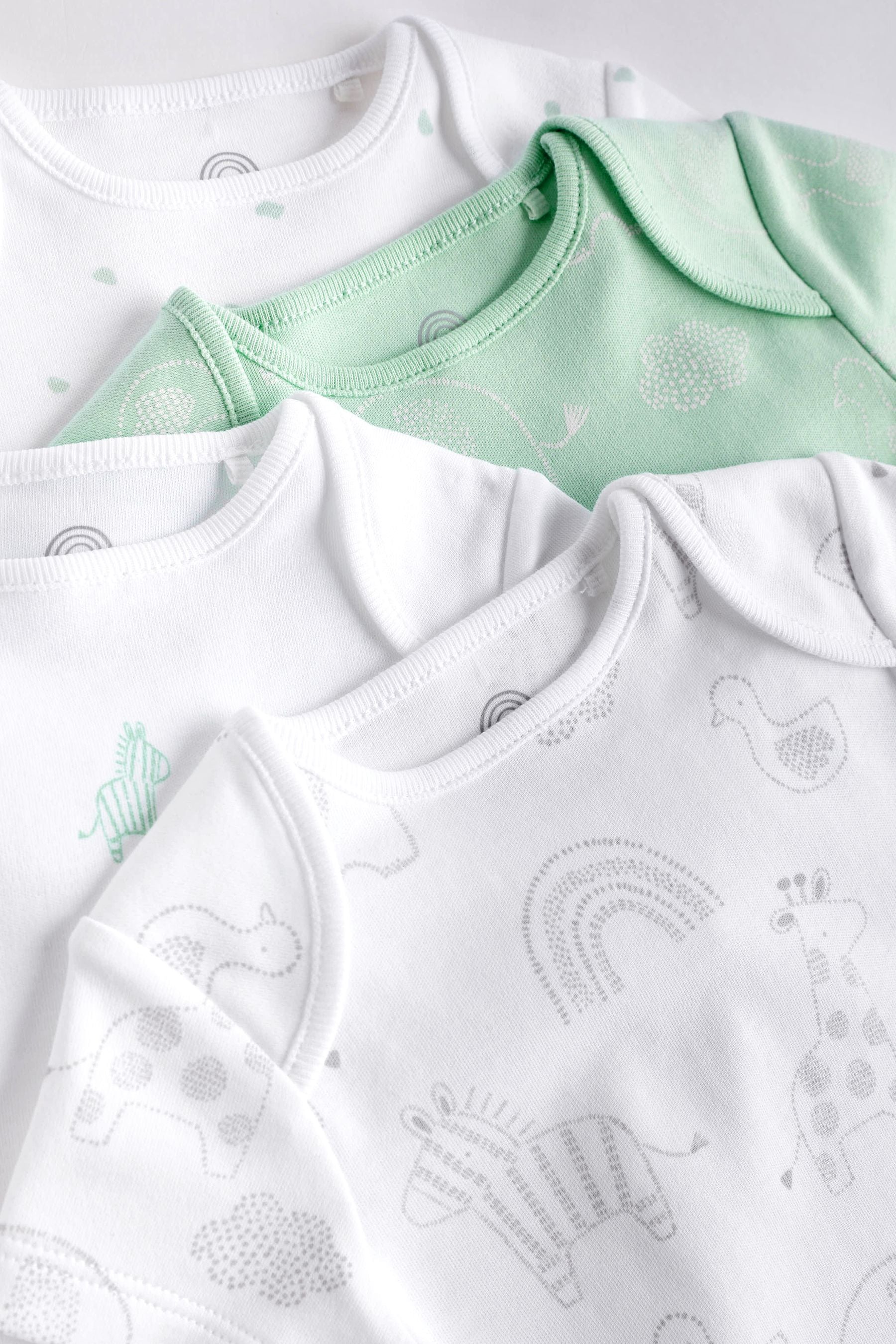 White/Green 4 Pack Baby Short Sleeve Sleepsuits