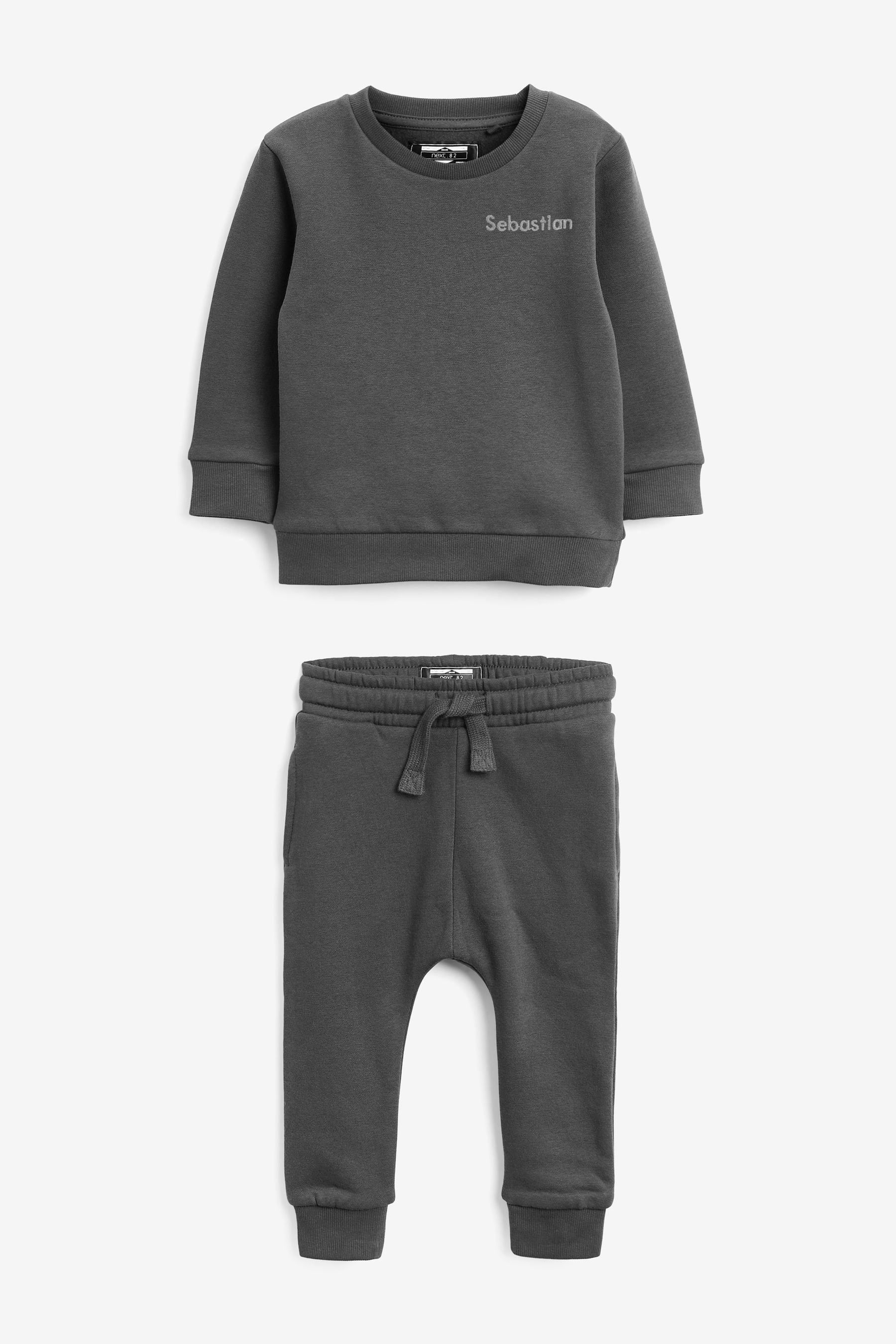 Charcoal Grey Personalised Jersey Sweatshirt and Joggers Set (3mths-7yrs)