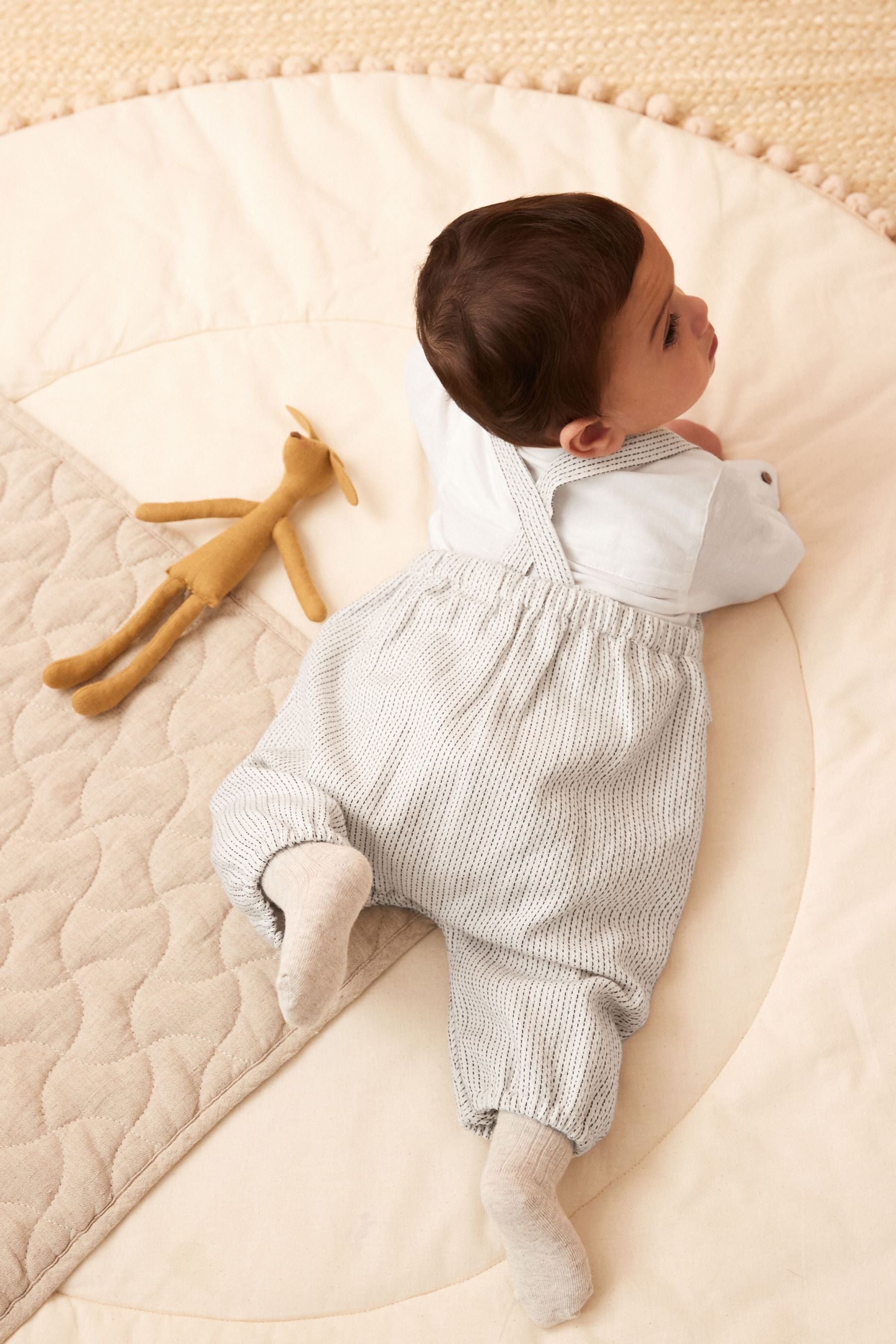 Grey/White Baby Woven Dungarees And Shirt Set (0mths-3yrs)