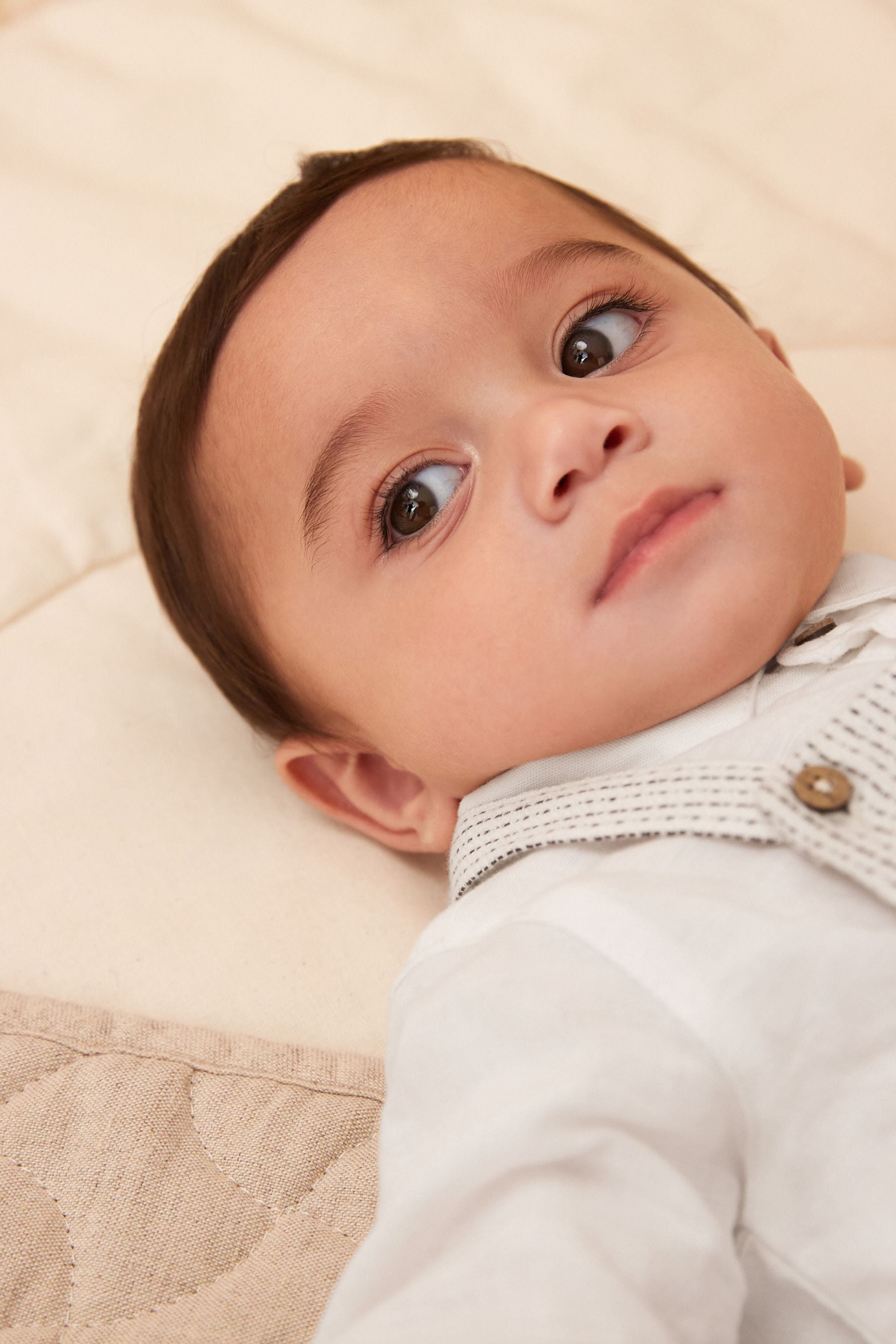 Grey/White Baby Woven Dungarees And Shirt Set (0mths-3yrs)