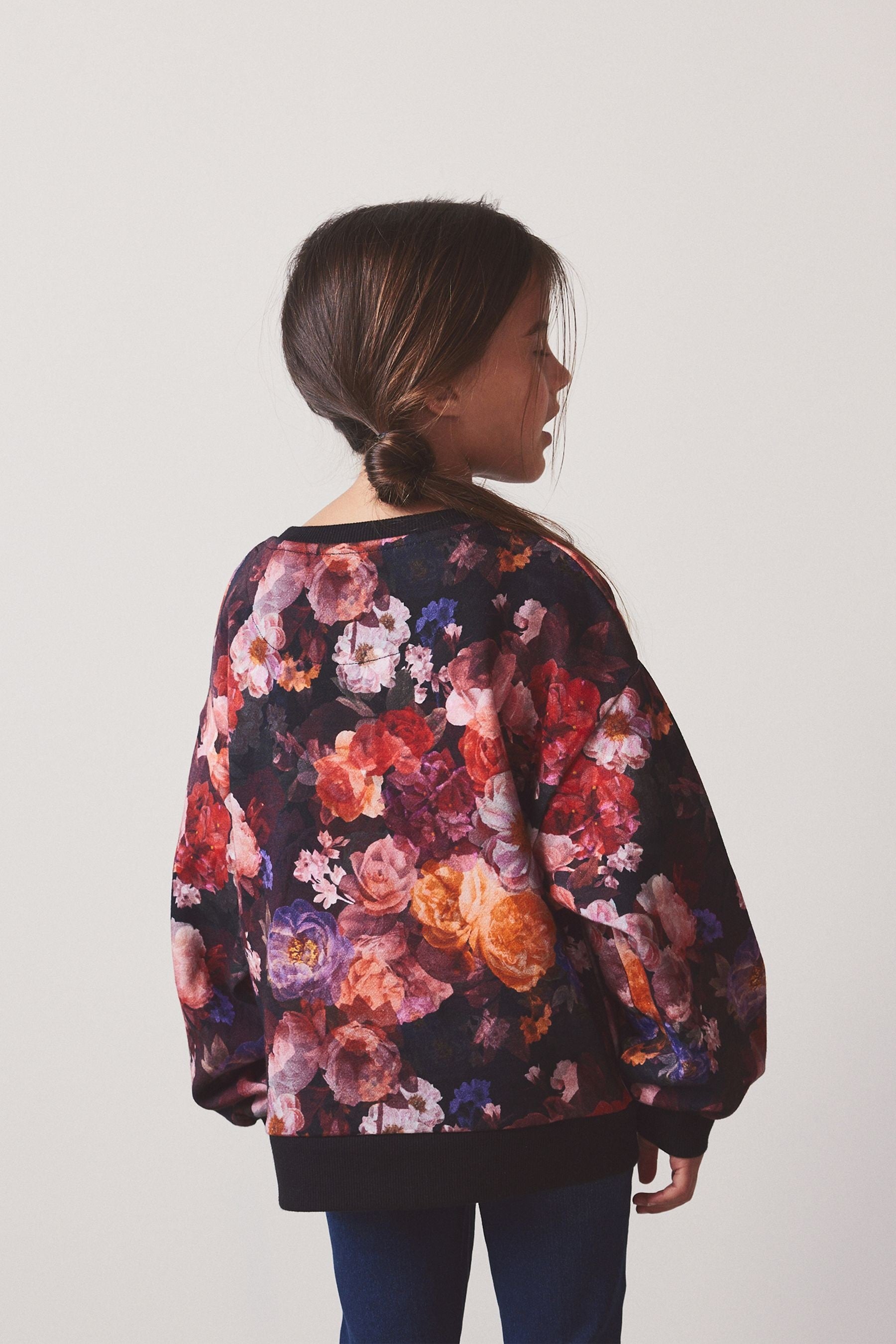 Black Floral Printed Crew Sweatshirt Top (3-16yrs)