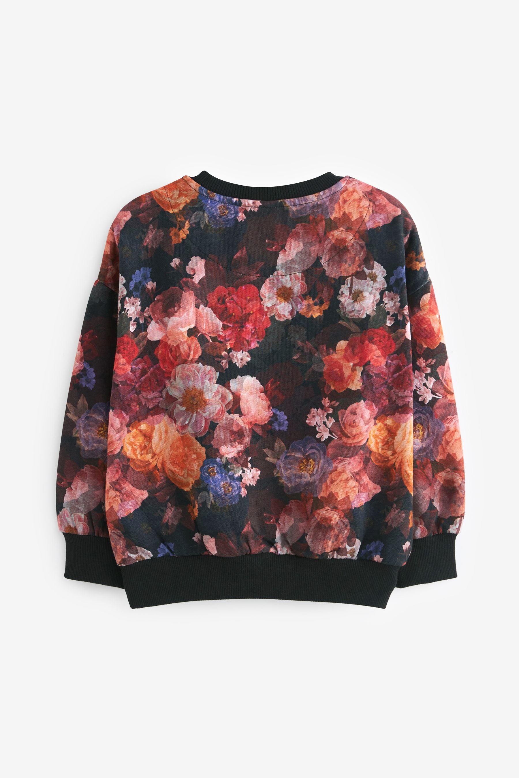 Black Floral Printed Crew Sweatshirt Top (3-16yrs)