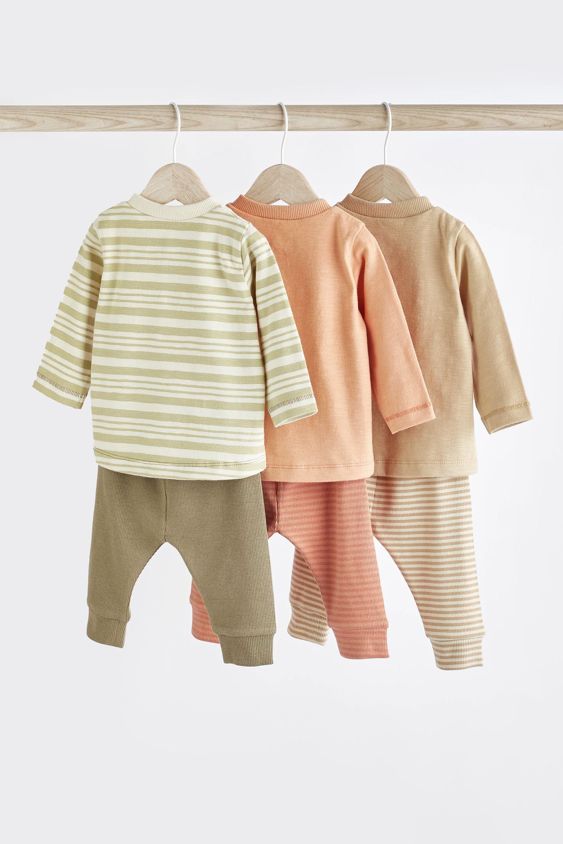 Orange/Sage Green Stripe Baby T-Shirts And Leggings Set 6 Pack