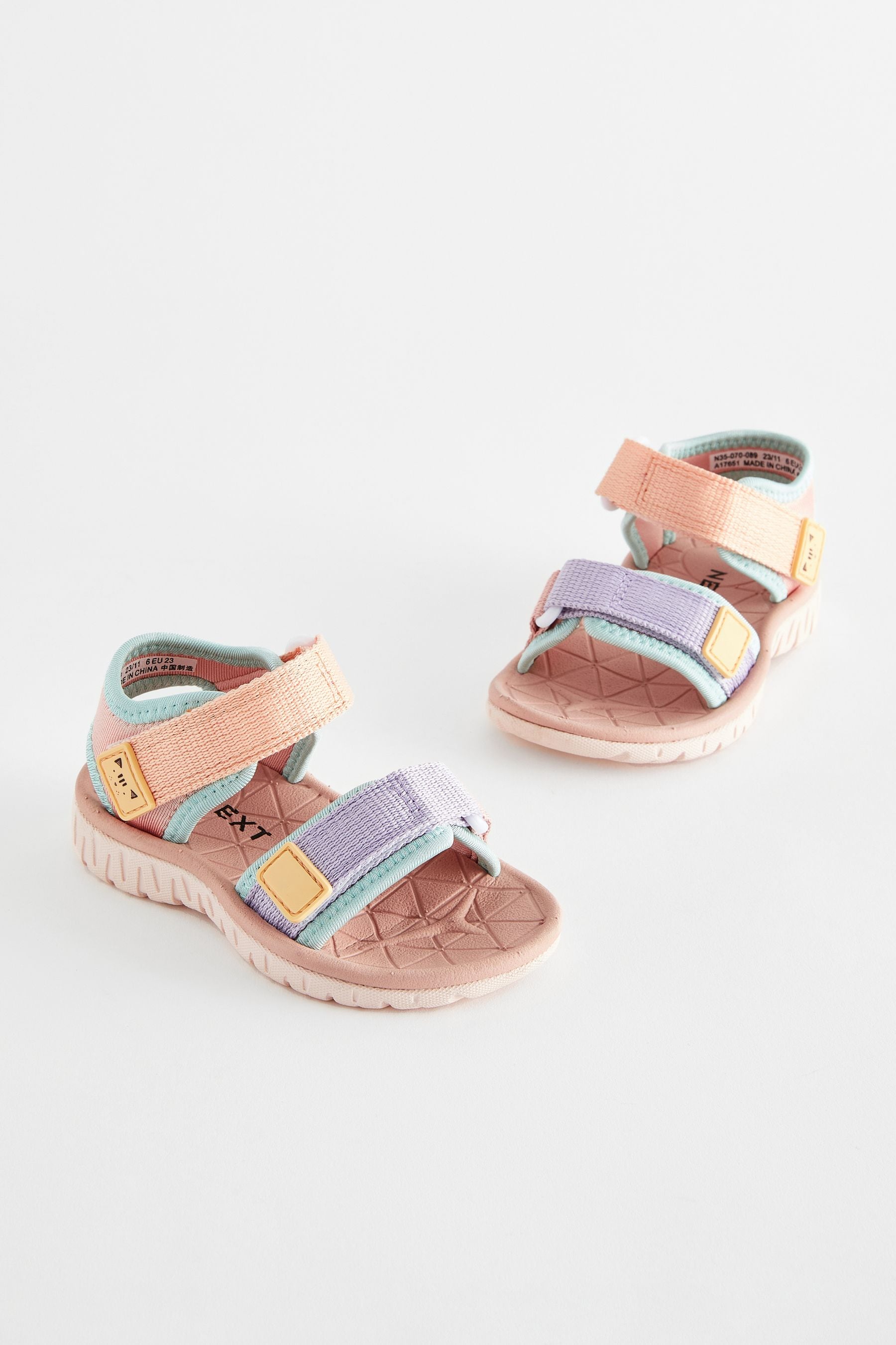 Multi Pastel Trekker Sandals With Touch Fastening