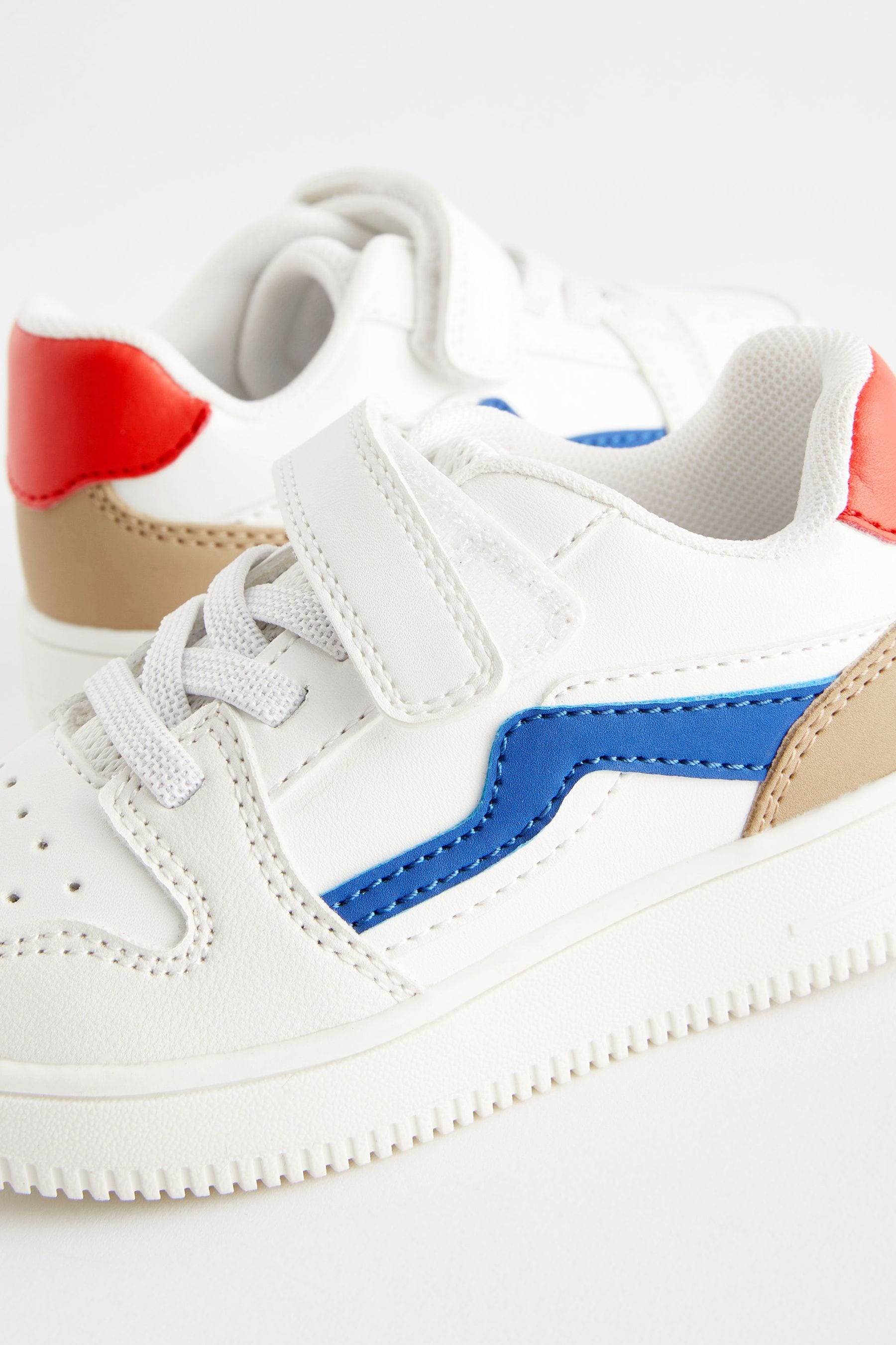 White/Blue/Red Touch Fastening Elastic Lace Trainers