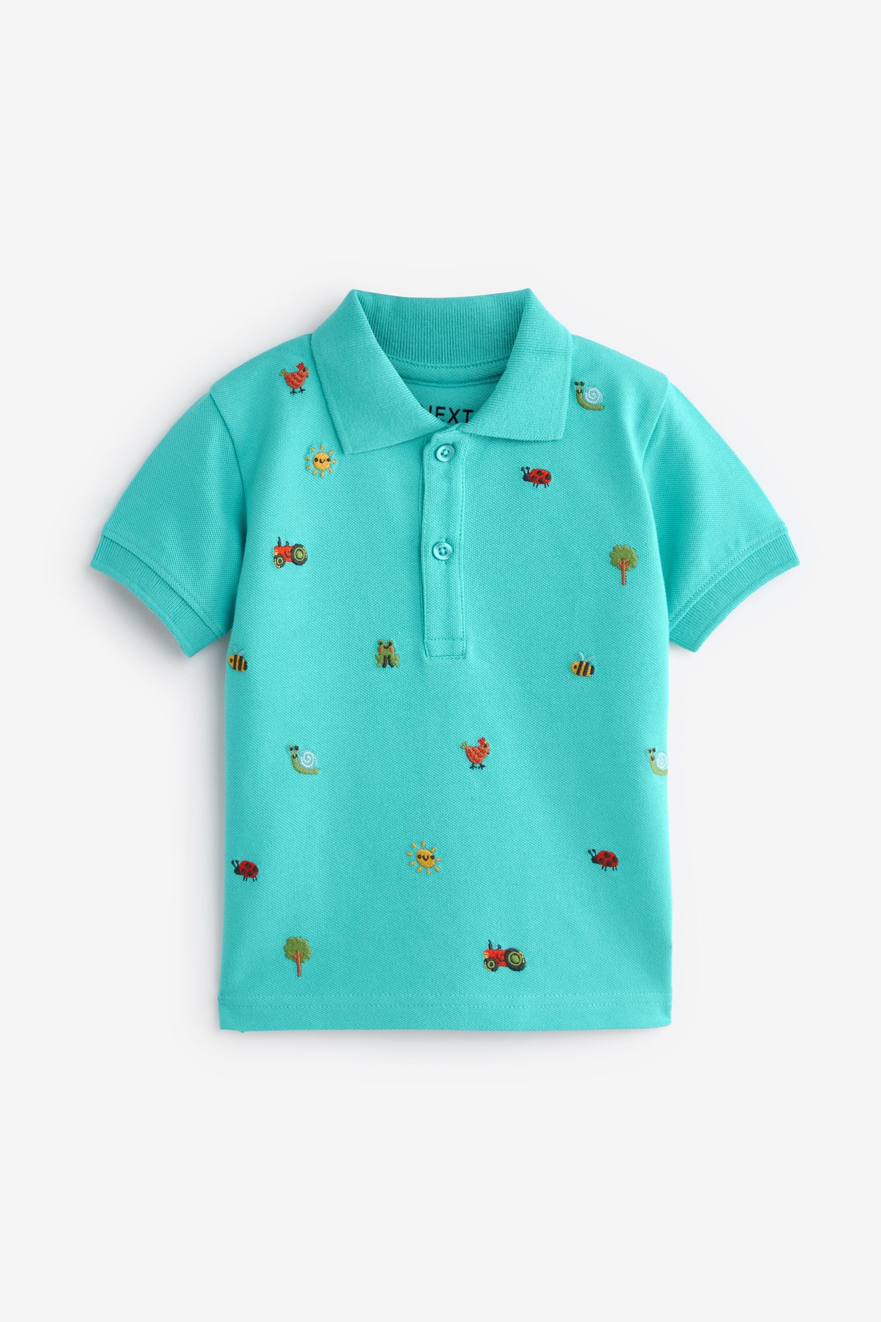 Blue All Over Embroidered Short Sleeve Polo Shirt (3mths-7yrs)