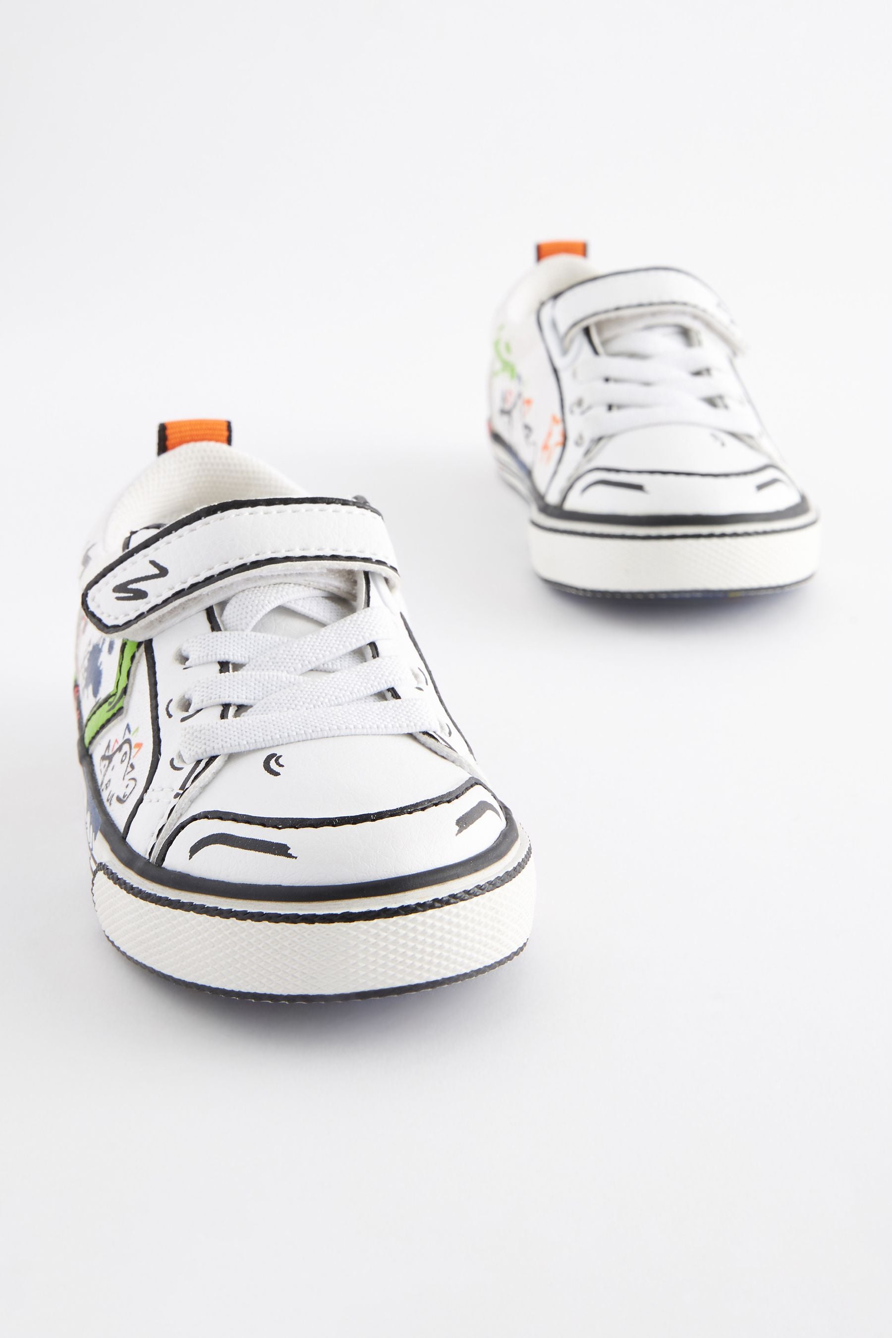 White Doodle Graffiti Touch Fastening Chevron Trainers