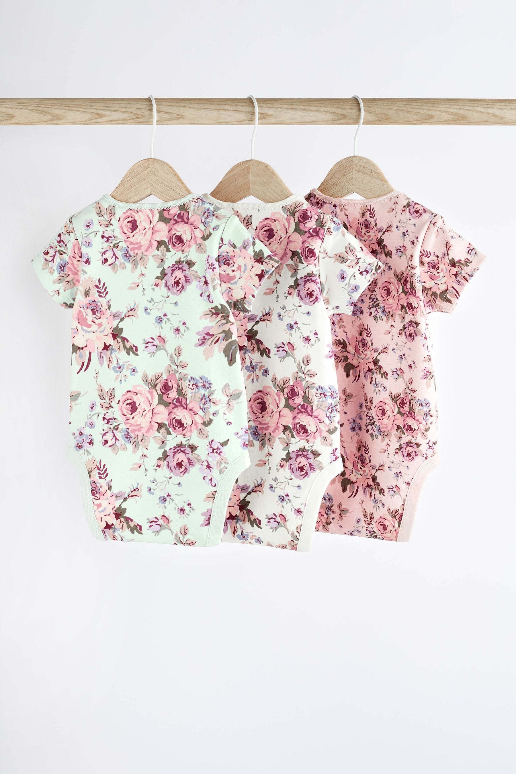 Floral Baby Short Sleeve Bodysuits 3 Pack