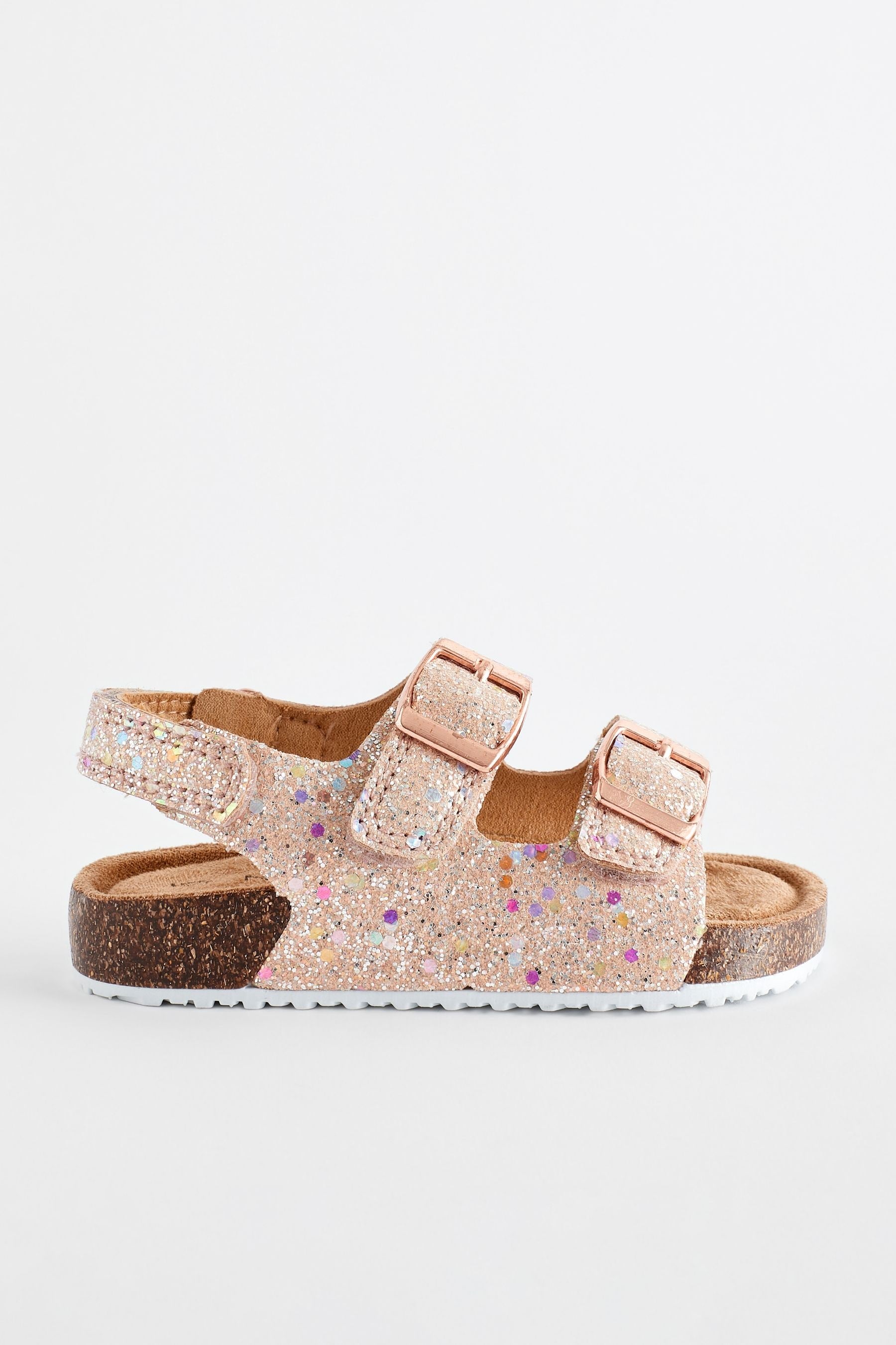 Pink Glitter Corkbed Two Strap Sandals