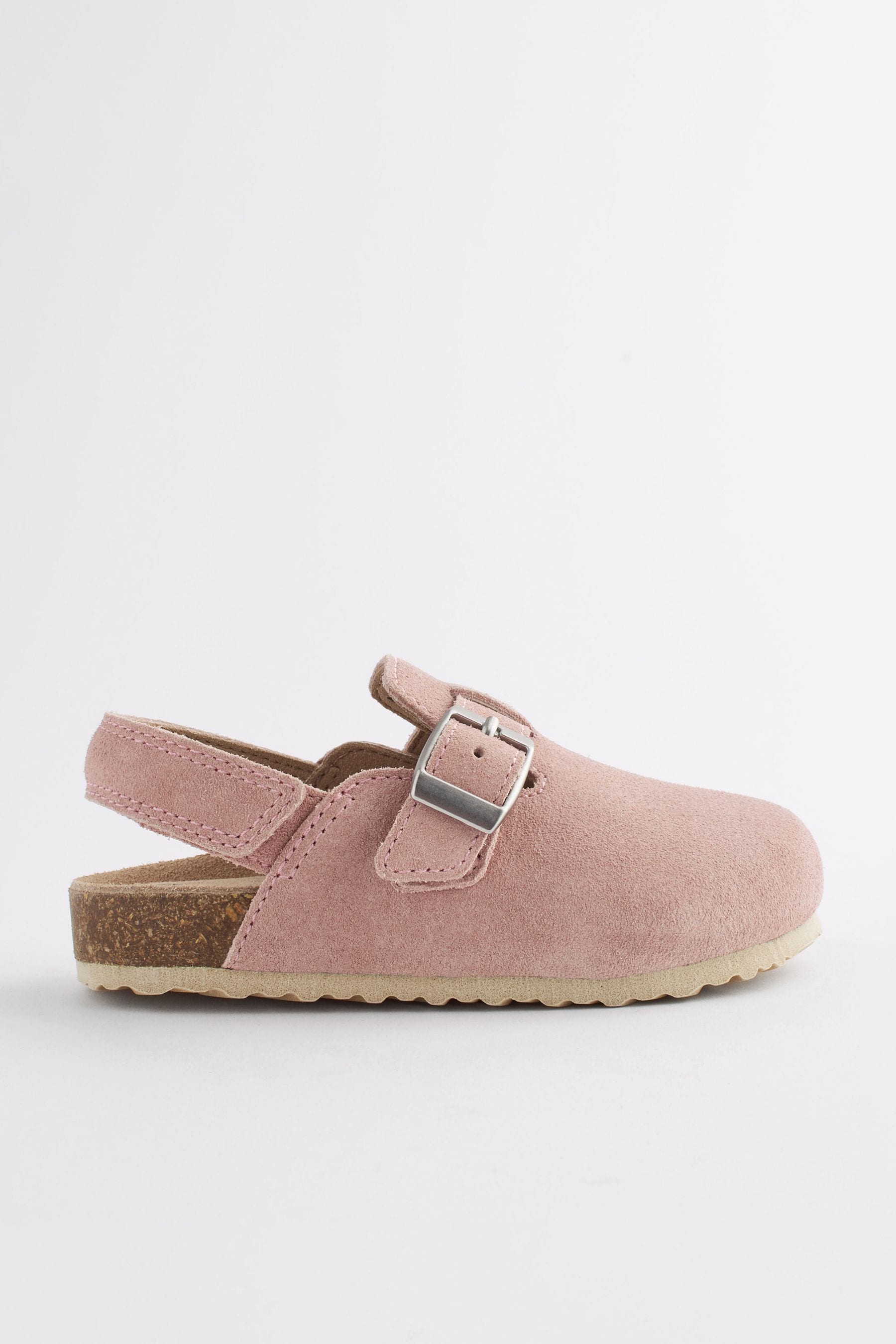 Pink Suede Leather Clogs with Touch Fastening