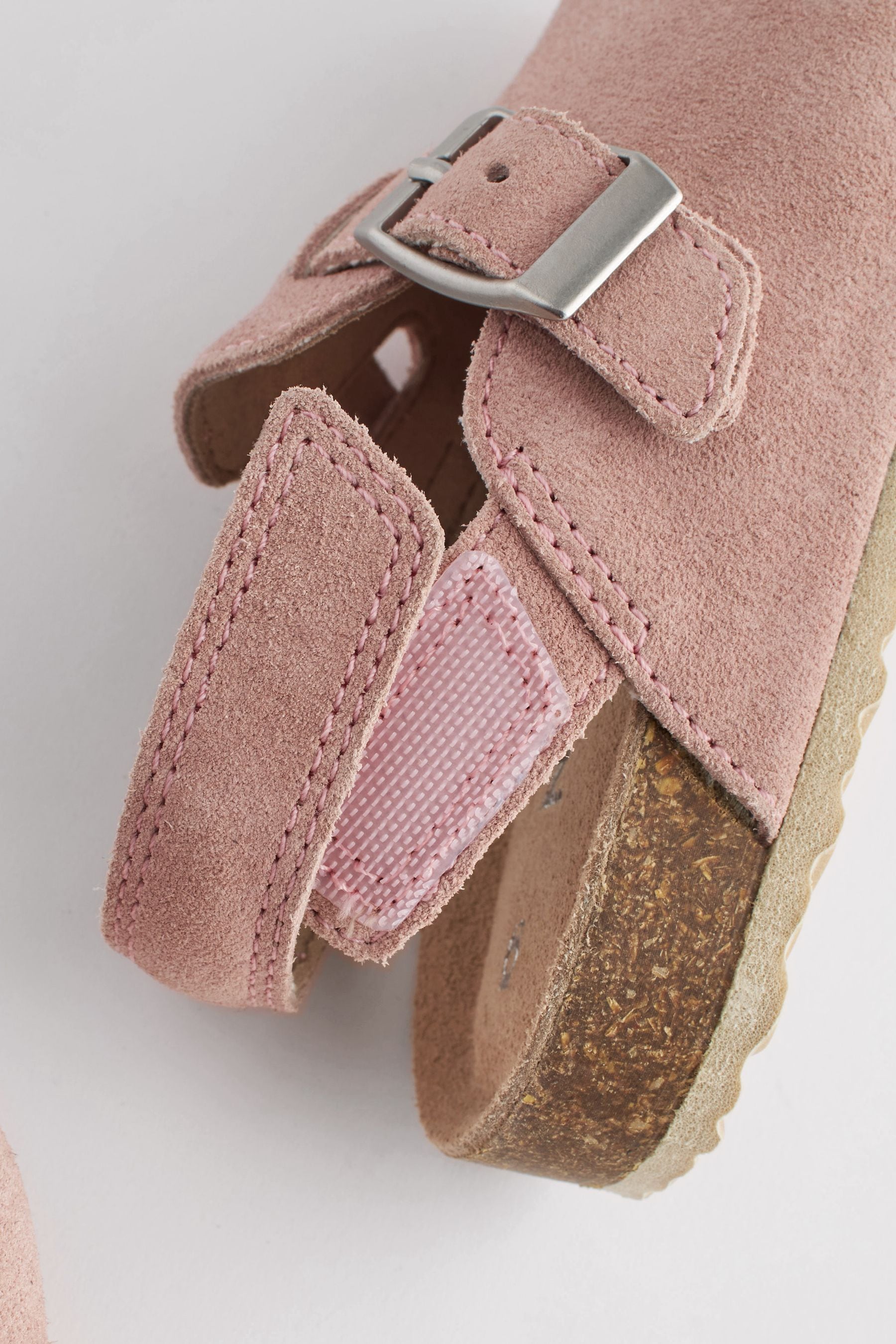 Pink Suede Leather Clogs with Touch Fastening