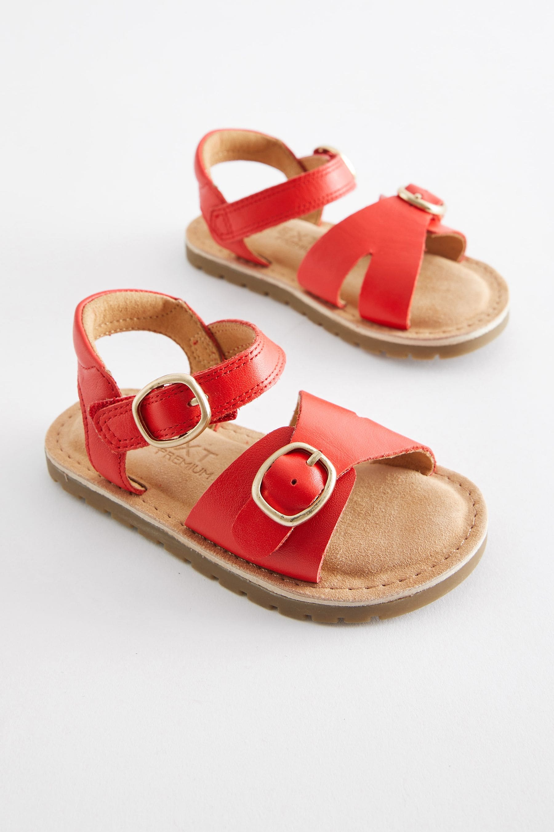 Red Leather Buckle Sandals