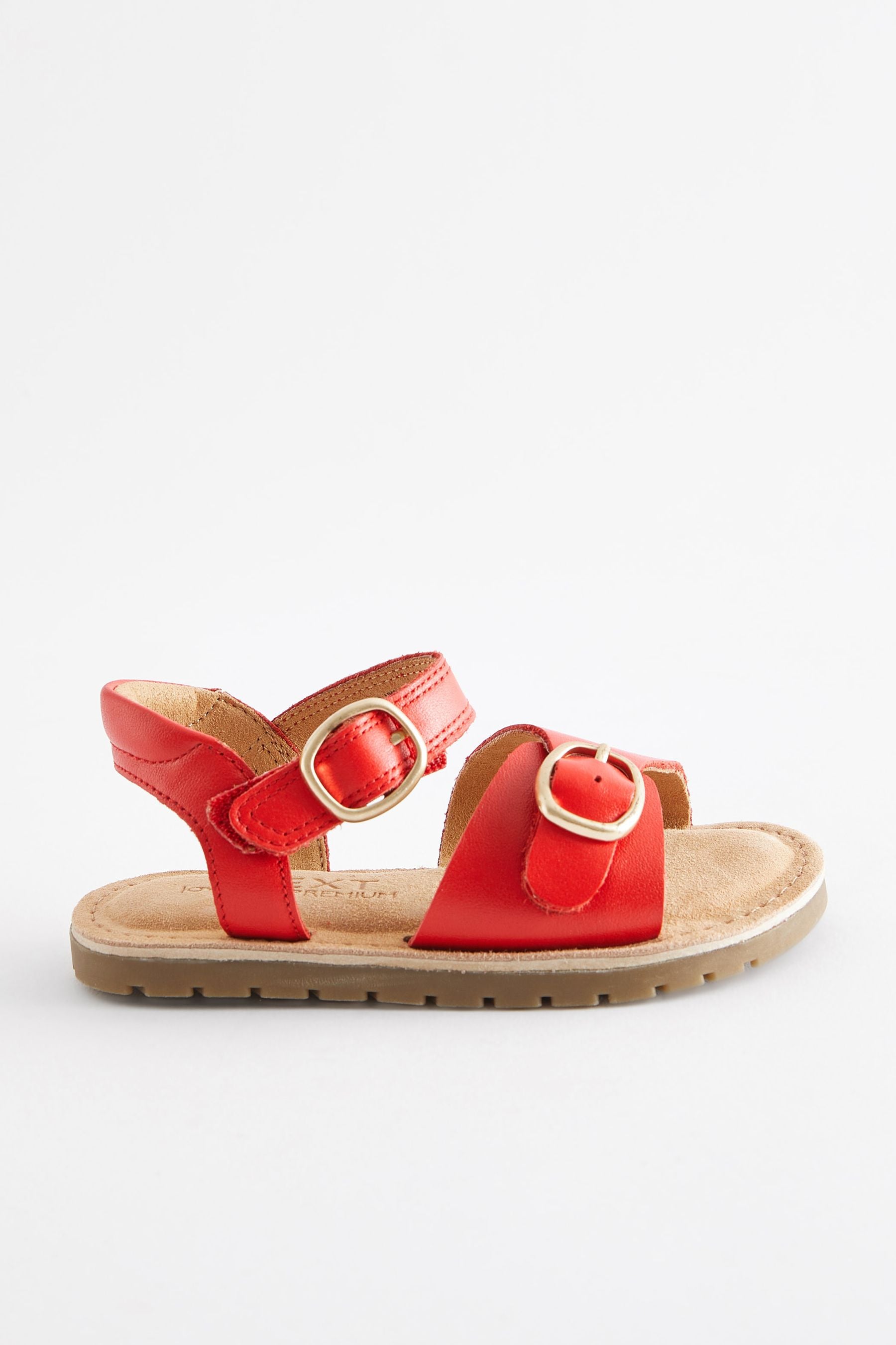 Red Leather Buckle Sandals