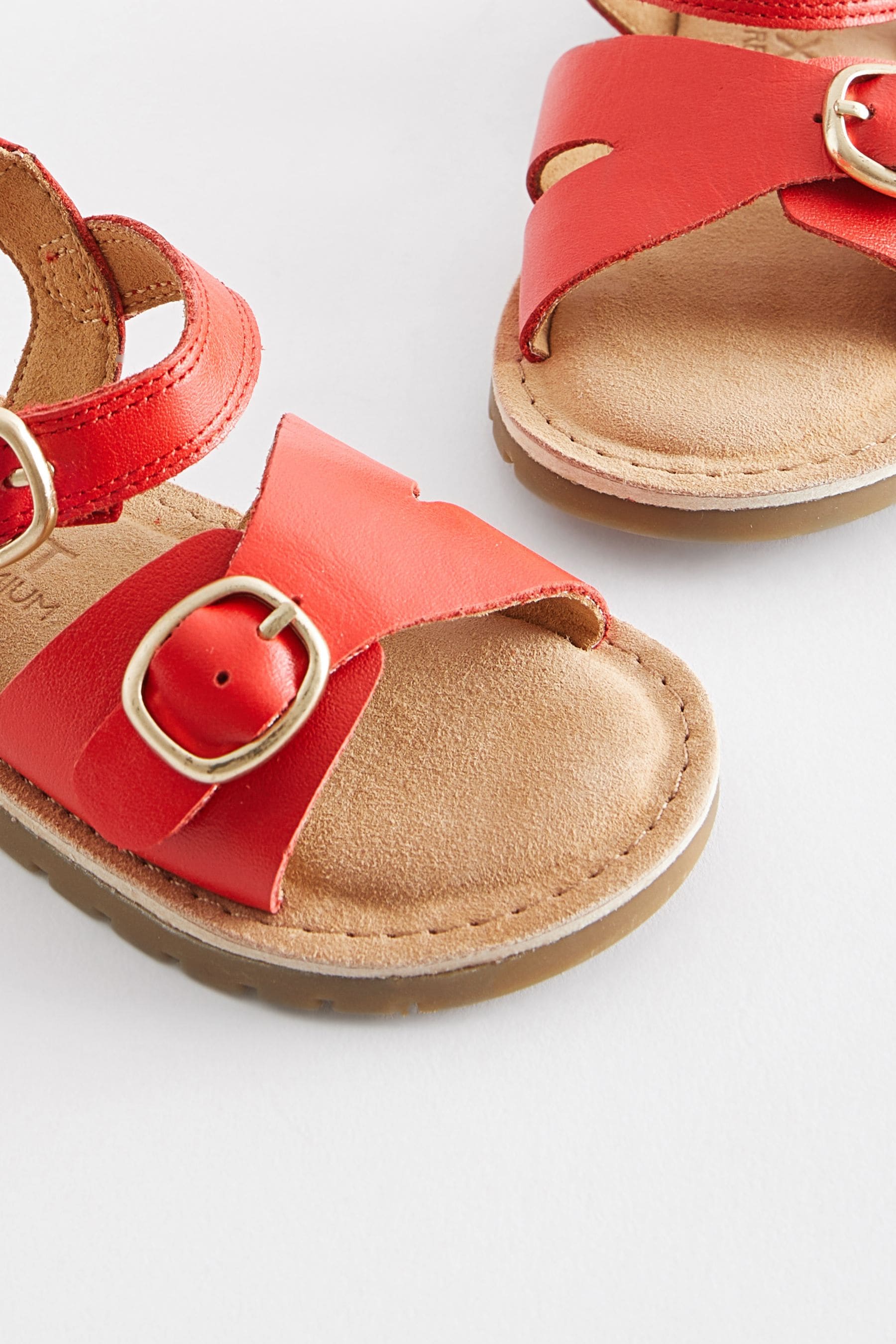 Red Leather Buckle Sandals