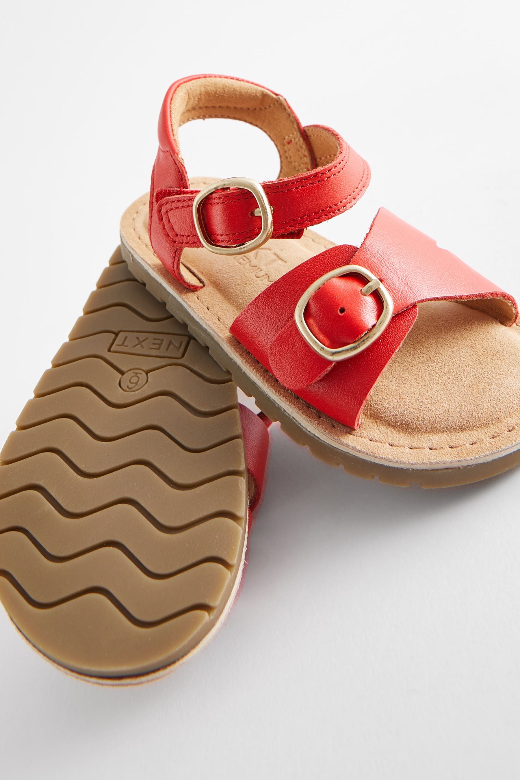 Red Leather Buckle Sandals