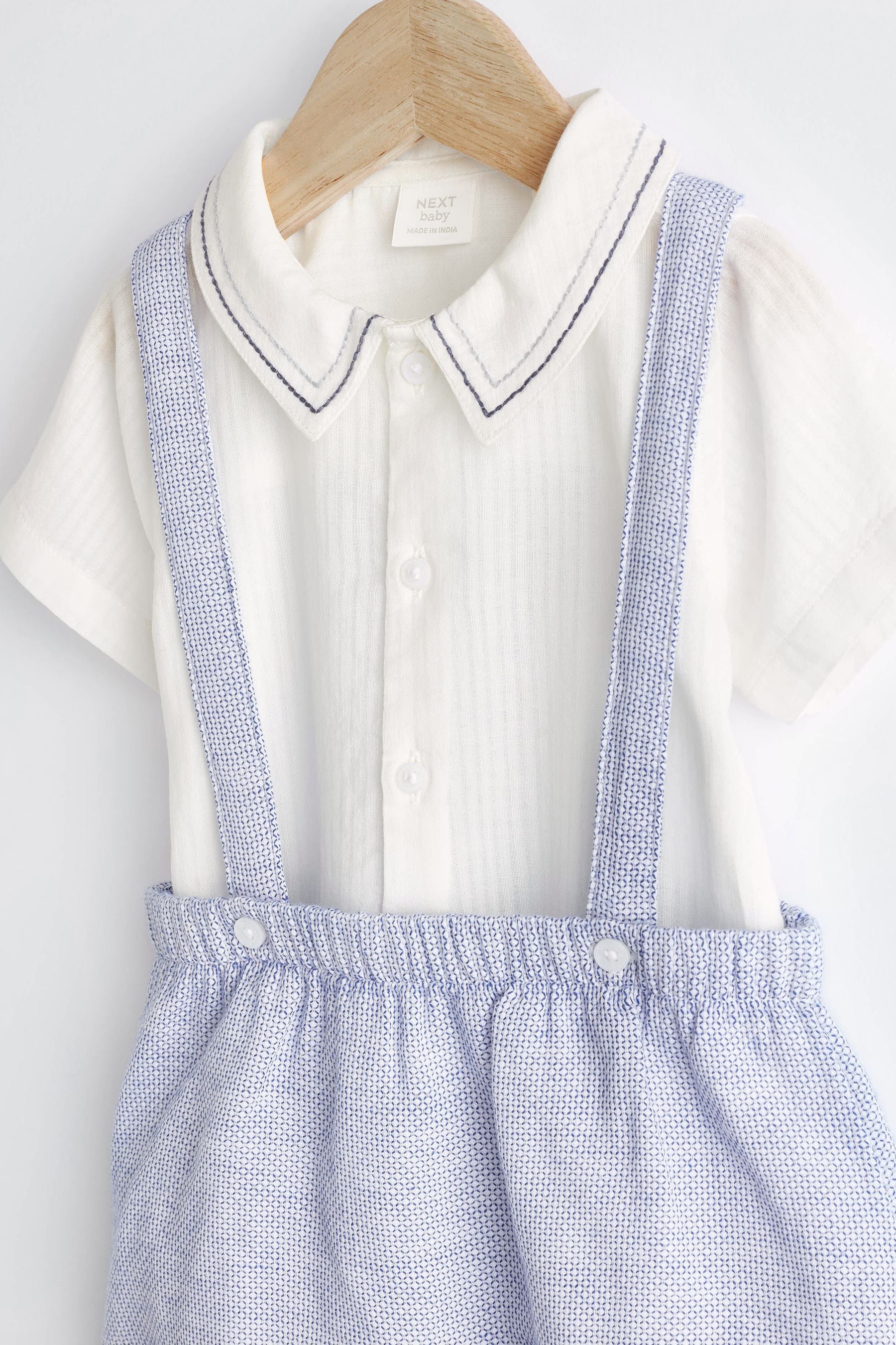 Pale Blue Smart Shirt, Shorts And Socks With Linen 3 Piece Set (0mths-2yrs)