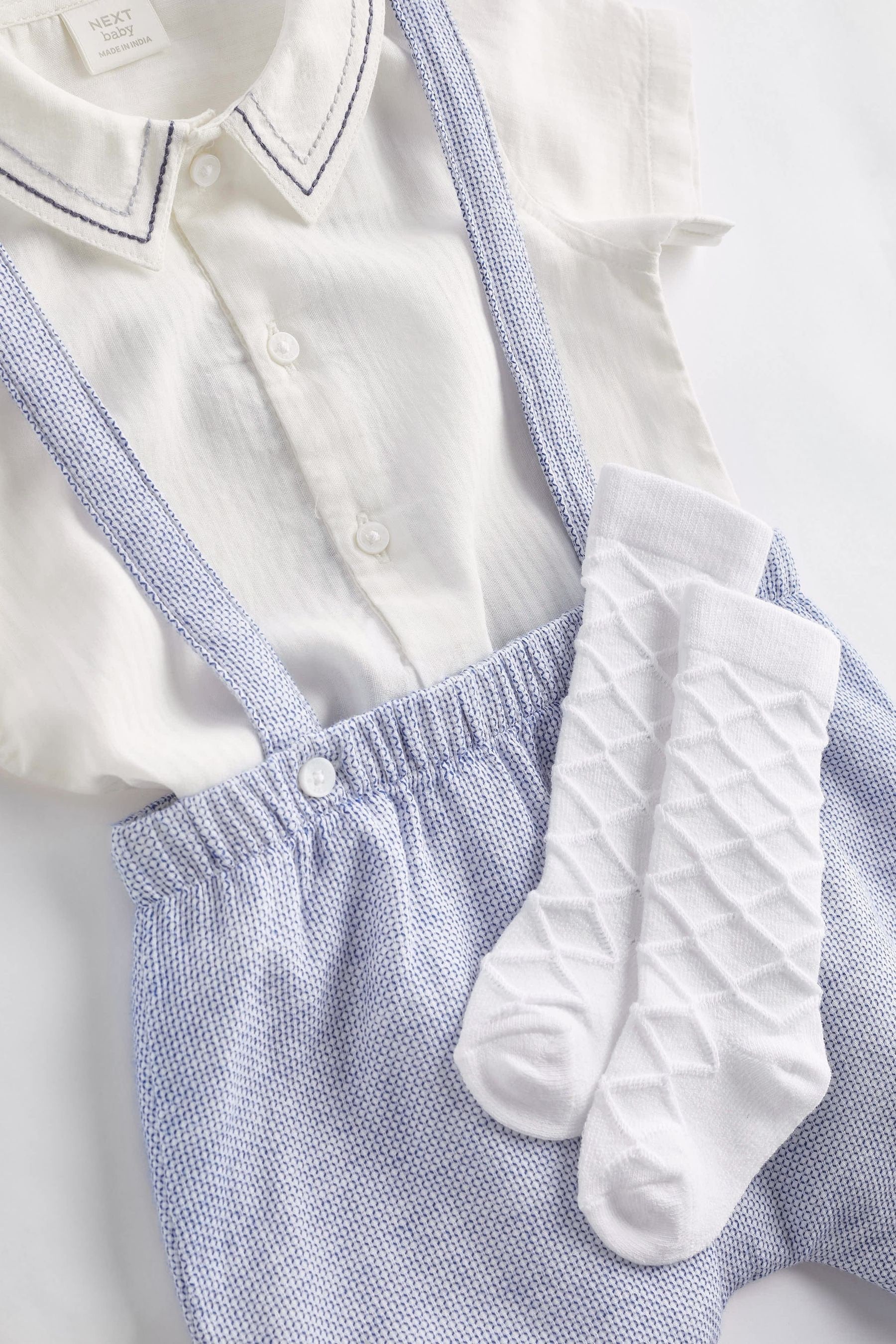 Pale Blue Smart Shirt, Shorts And Socks With Linen 3 Piece Set (0mths-2yrs)