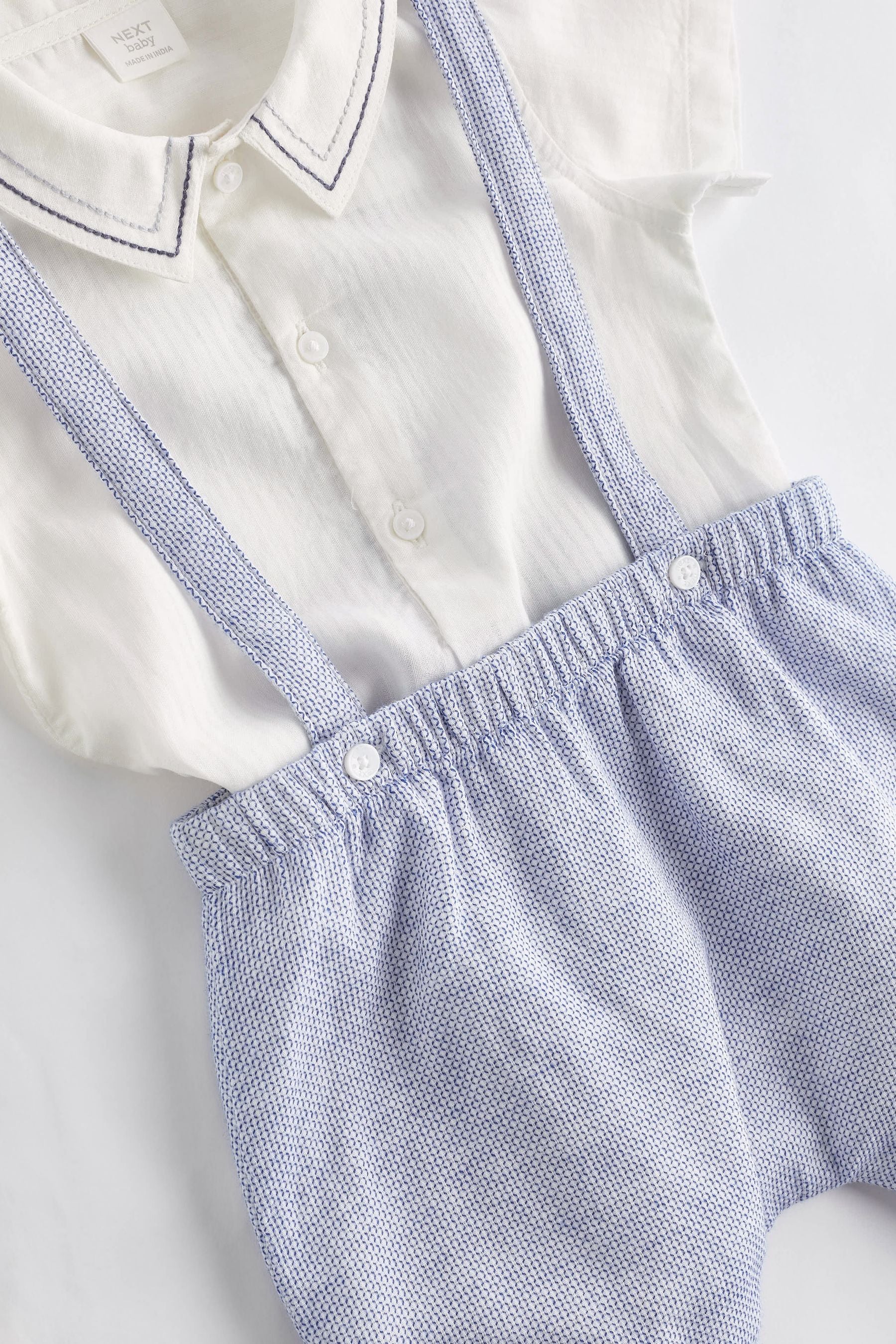 Pale Blue Smart Shirt, Shorts And Socks With Linen 3 Piece Set (0mths-2yrs)