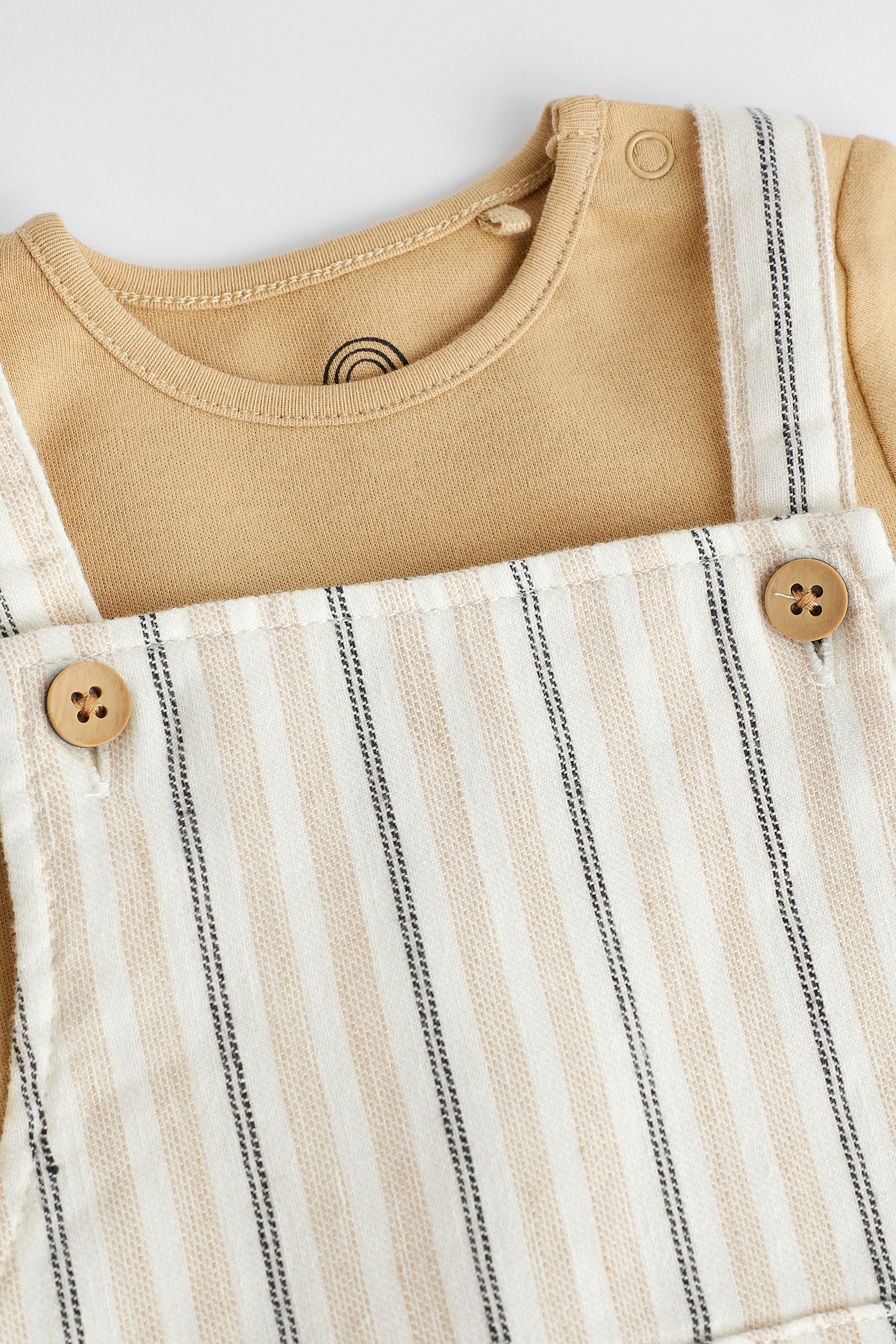 Neutral Dino Baby Woven Dungarees and Bodysuit Set (0mths-2yrs)