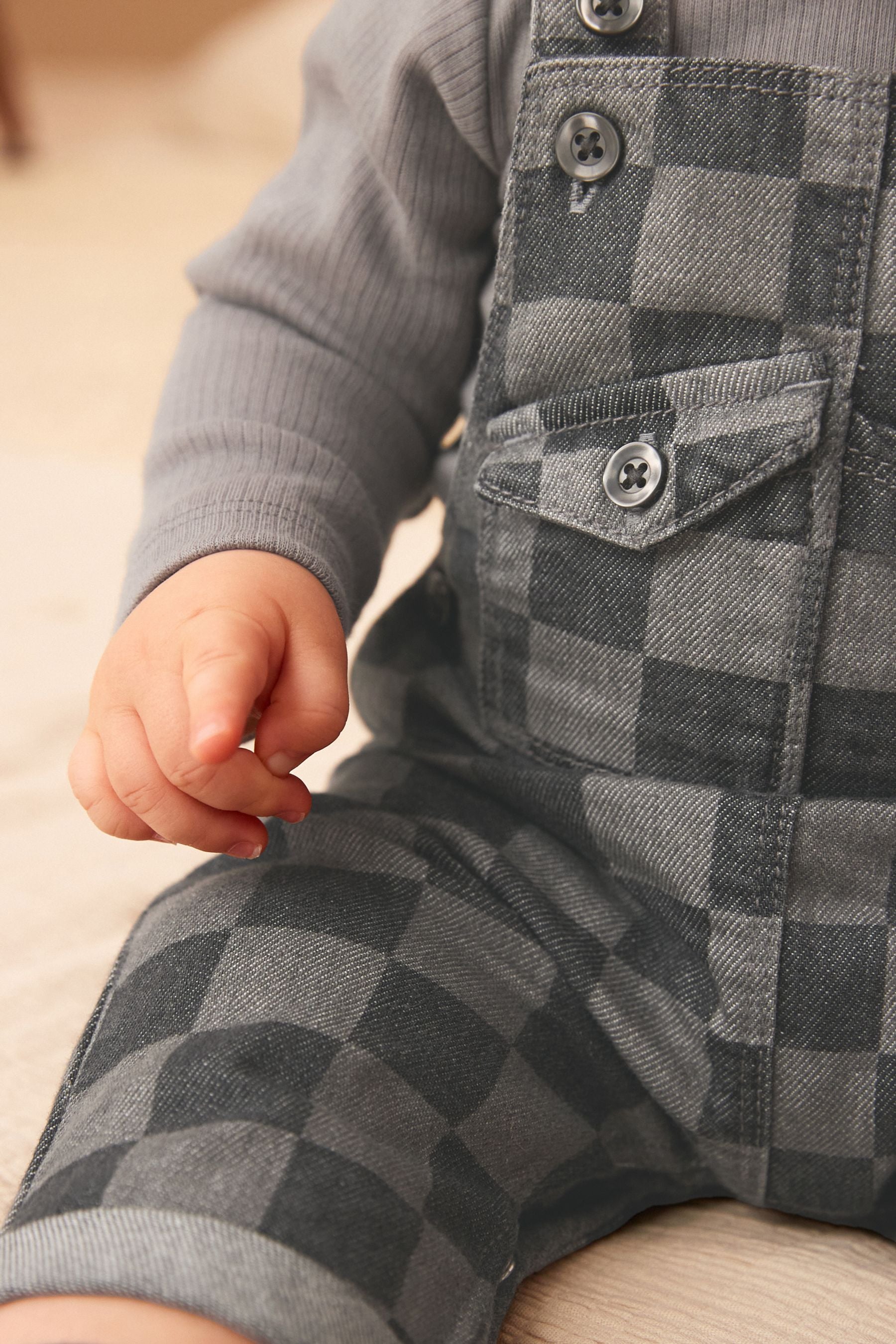 Monochrome Check Baby Denim Dungarees And Bodysuit Set (0mths-2yrs)